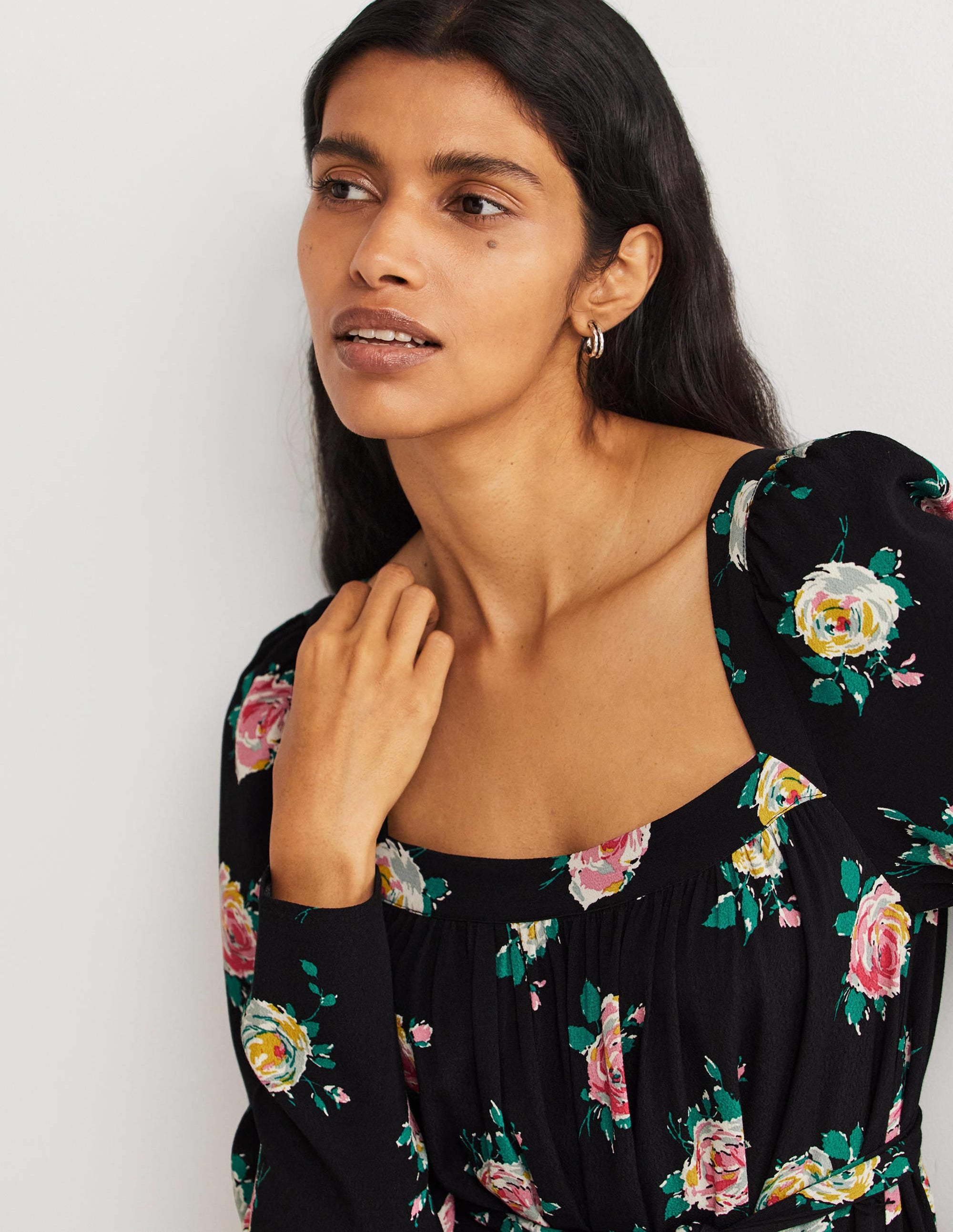 Square Neck Maxi Dress-Black, Painterly Rose - Image 5