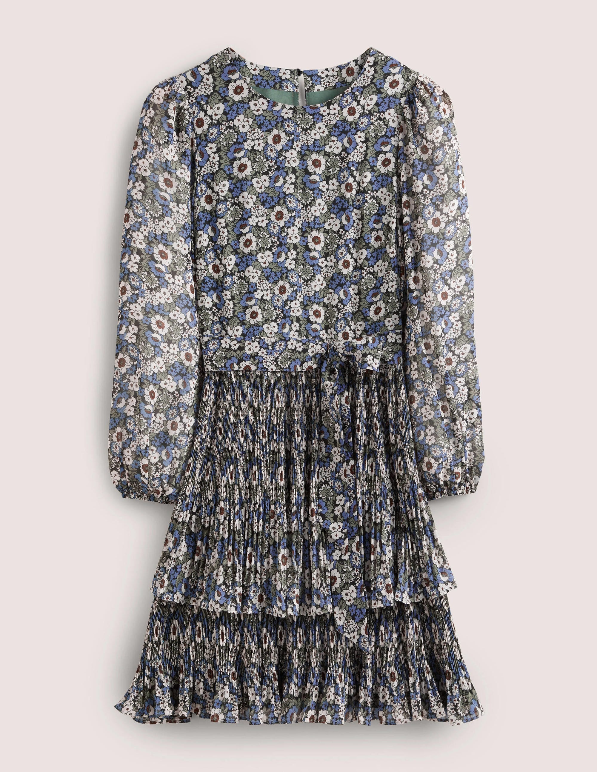 The Plisse Mini Dress-Black, Floral Lawn - Image 7