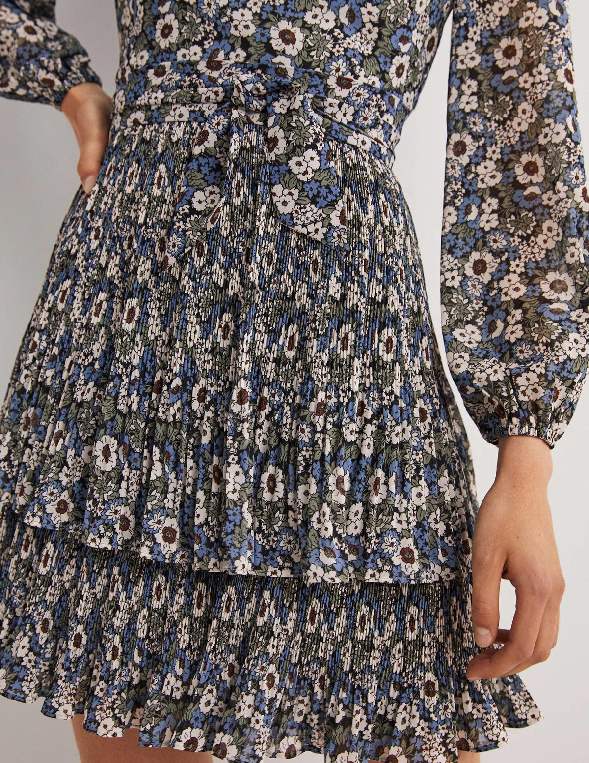 The Plisse Mini Dress-Black, Floral Lawn - Image 2