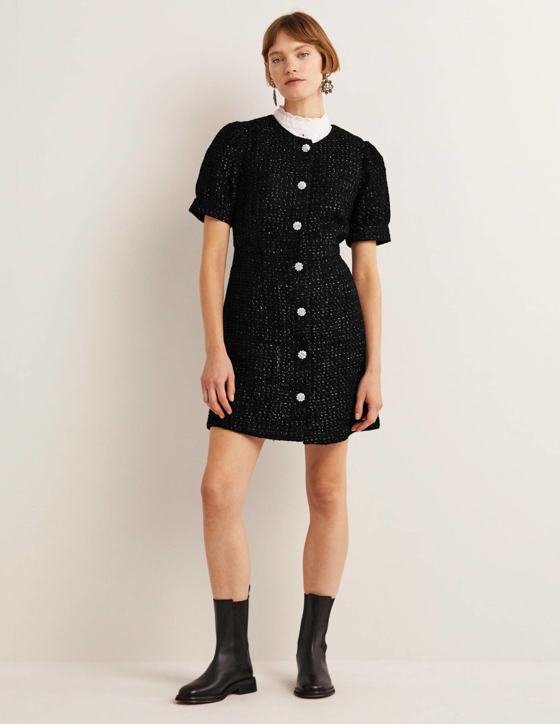 Metallic Textured Mini Dress-Black-1