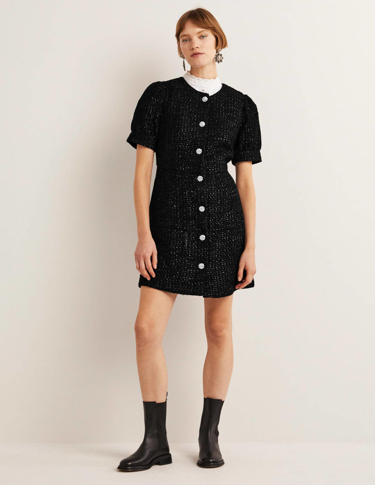 Metallic Textured Mini Dress-Black - Image 1