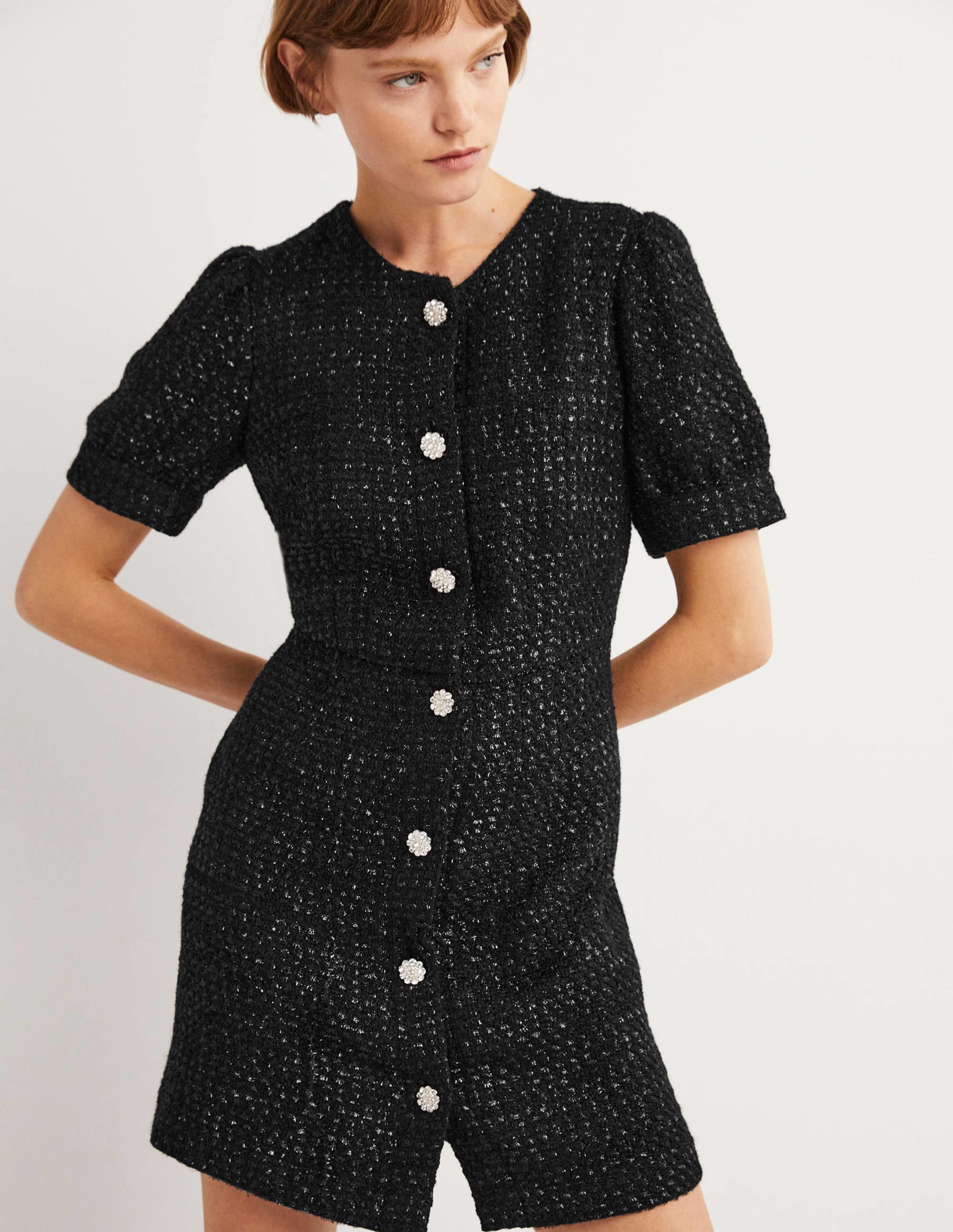 Metallic Textured Mini Dress-Black-2