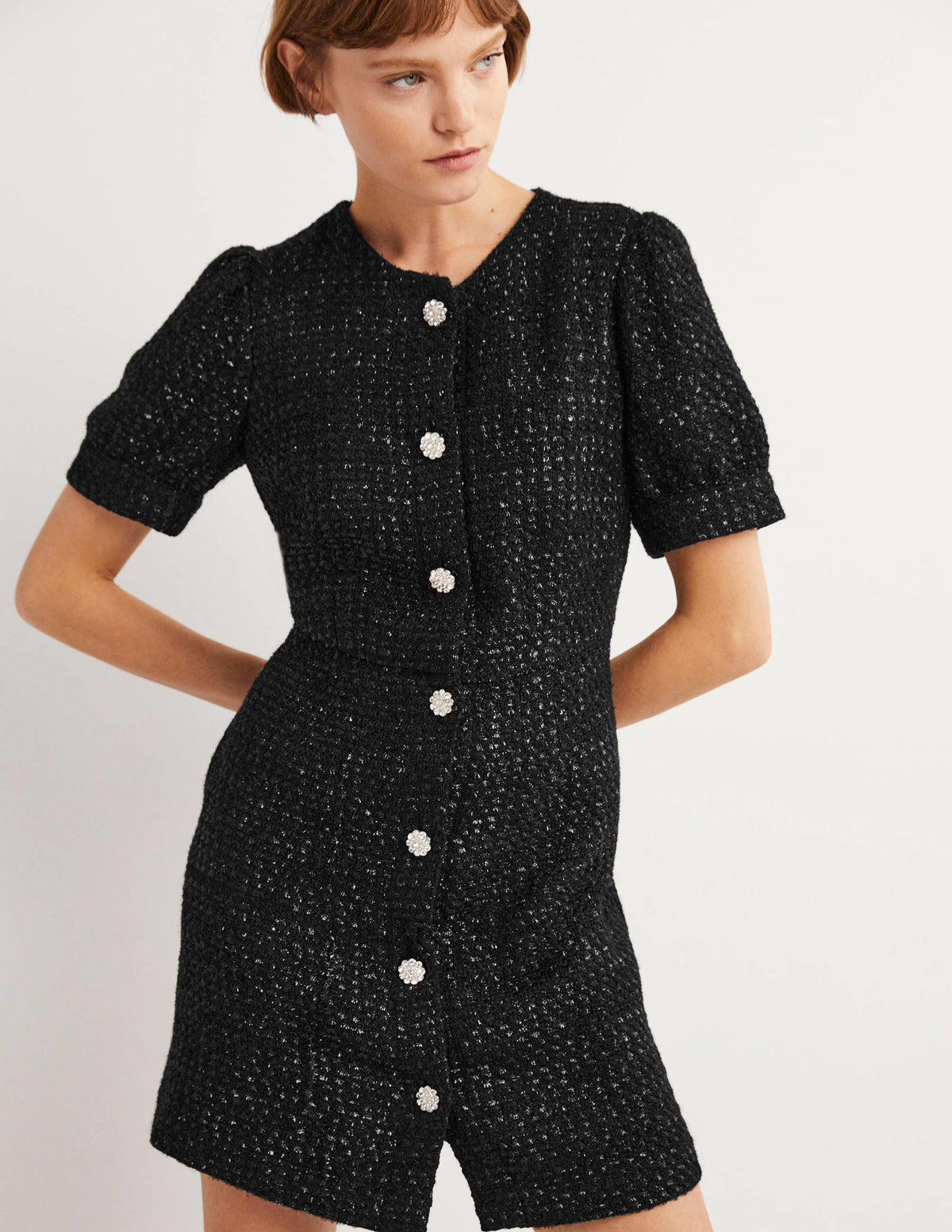 Metallic Textured Mini Dress-Black - Image 2