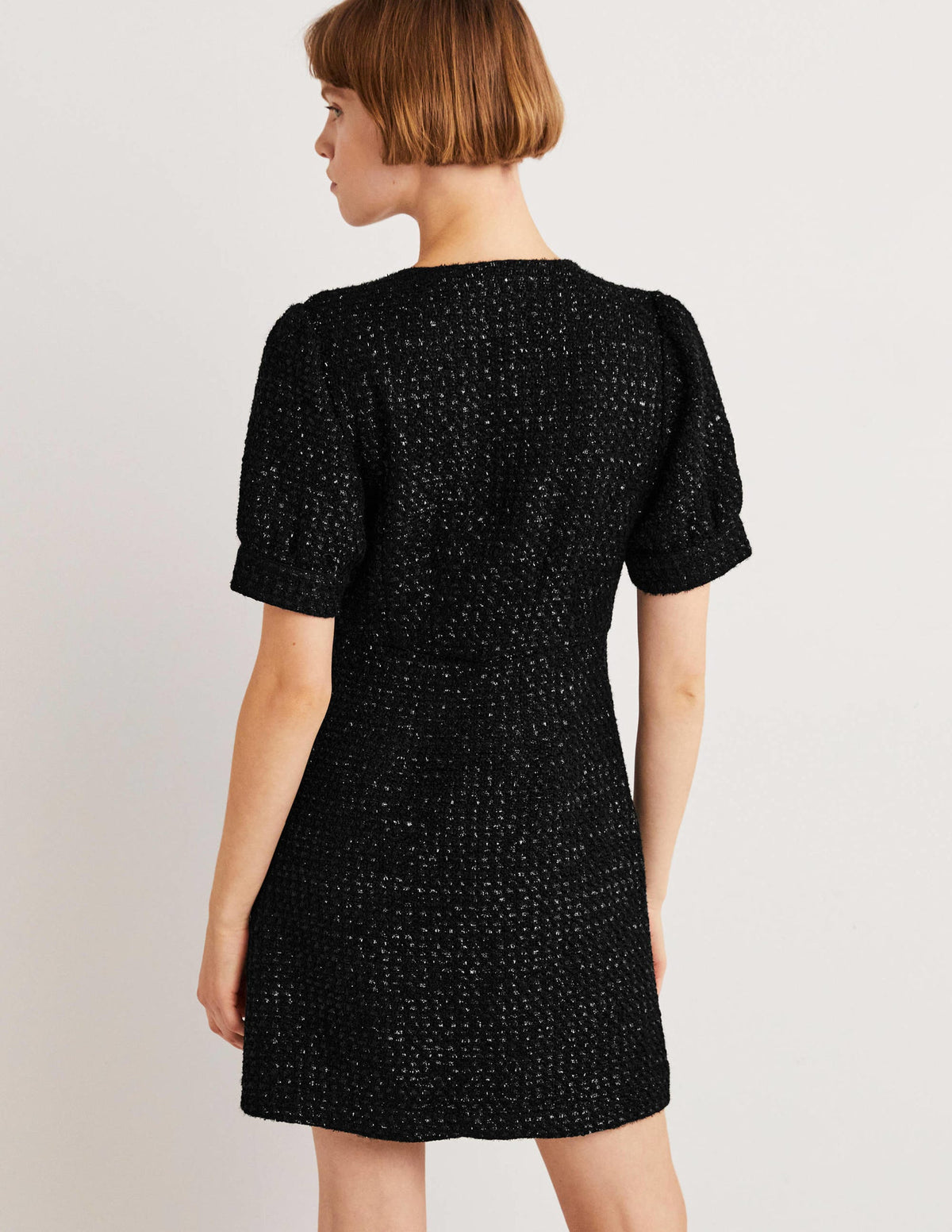 Metallic Textured Mini Dress-Black - Image 4