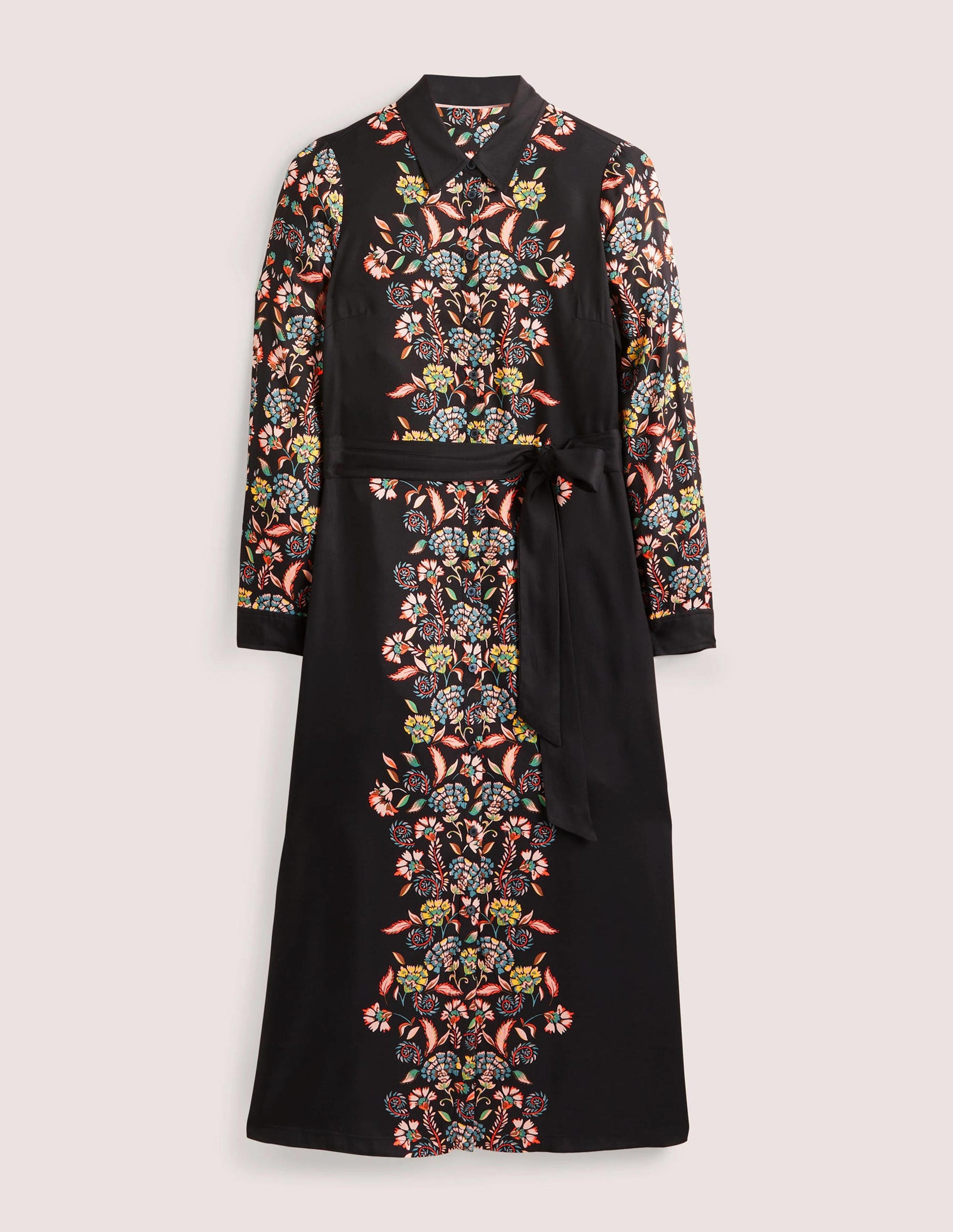 Long Sleeve Midi Shirt Dress-Black, Blossom Pomme-6
