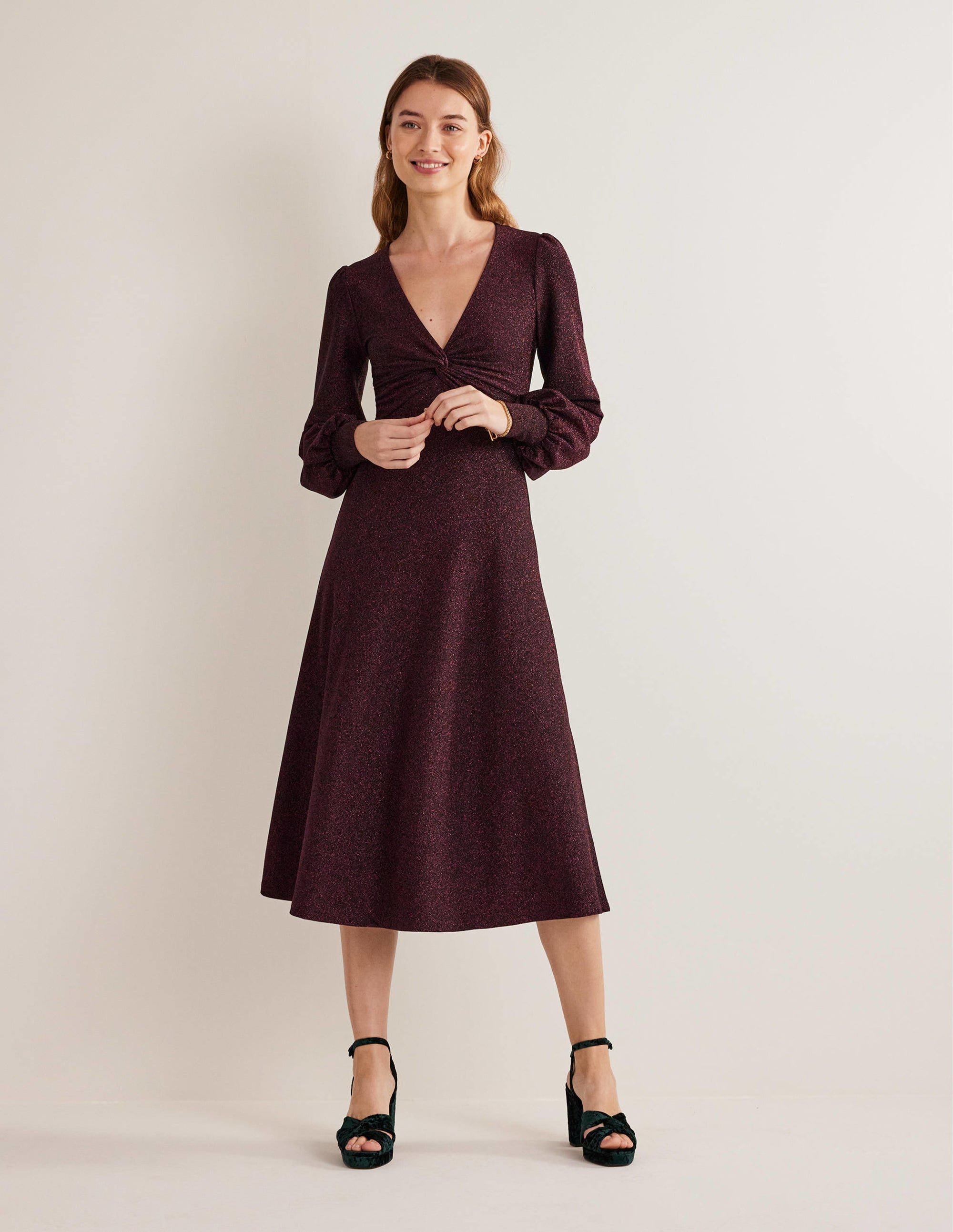 Purple Sparkle Metallic Jersey Midi Dress-Purple Sparkle - Image 1