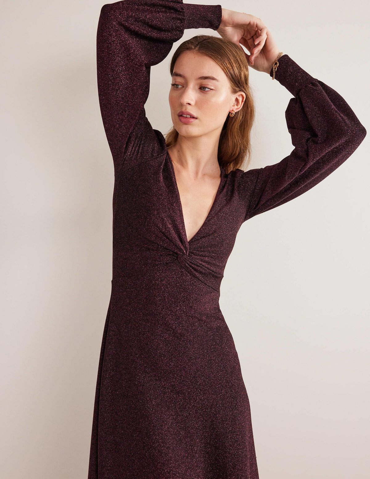 Purple Sparkle Metallic Jersey Midi Dress-Purple Sparkle - Image 2