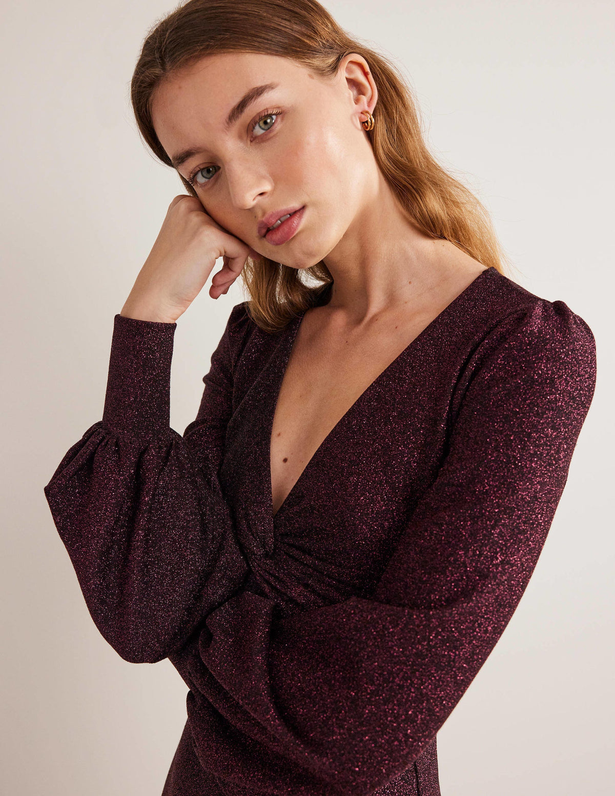 Purple Sparkle Metallic Jersey Midi Dress-Purple Sparkle - Image 4