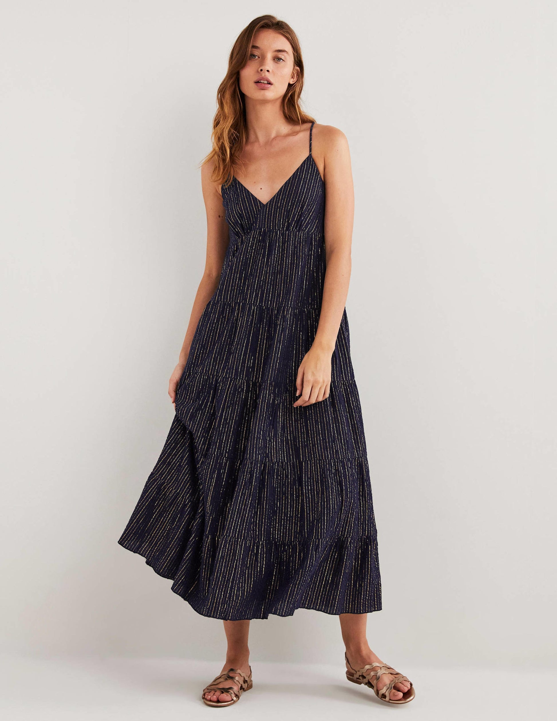 Tiered Maxi Cover up-Navy, Lurex-1