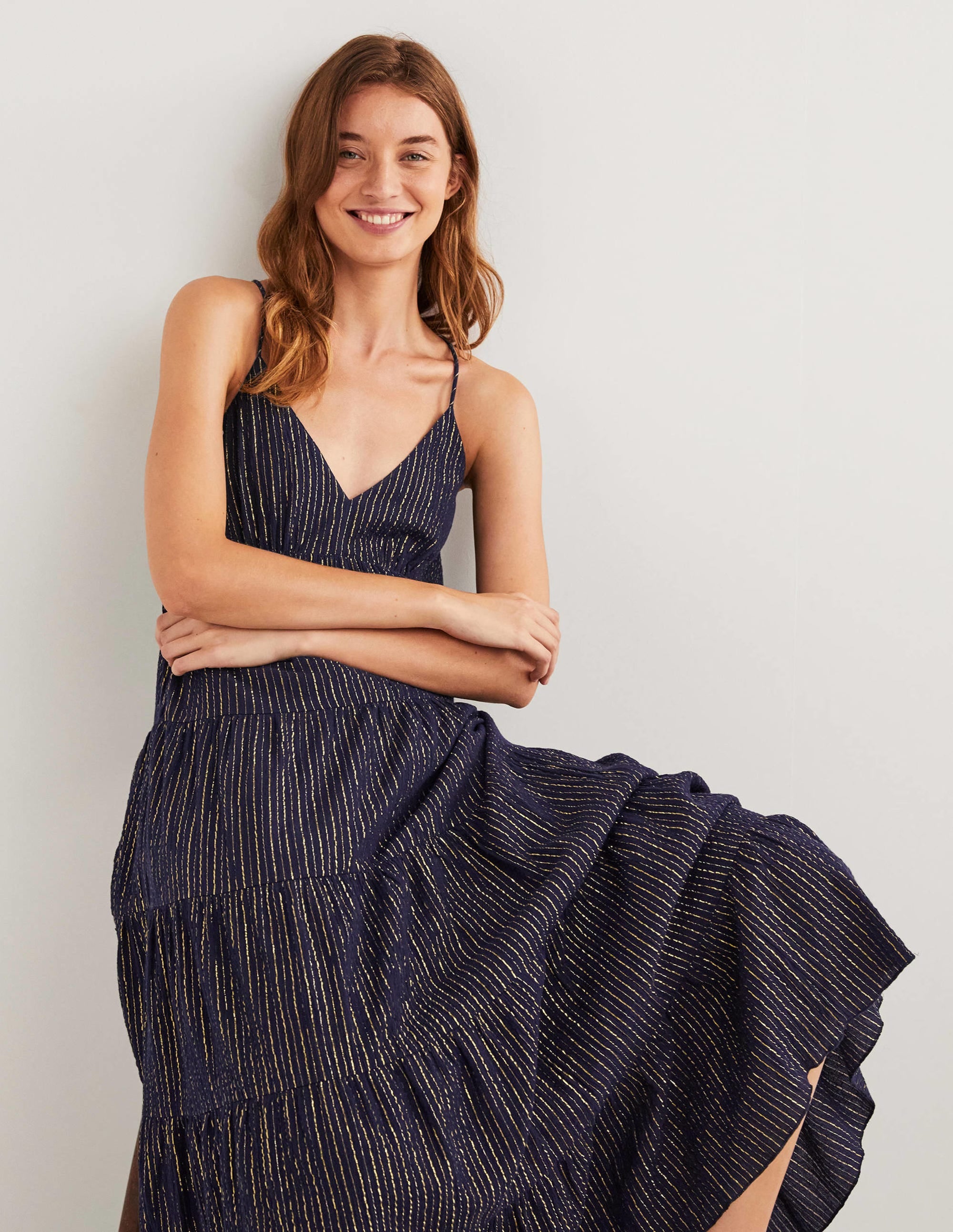 Tiered Maxi Cover up-Navy, Lurex - Image 4