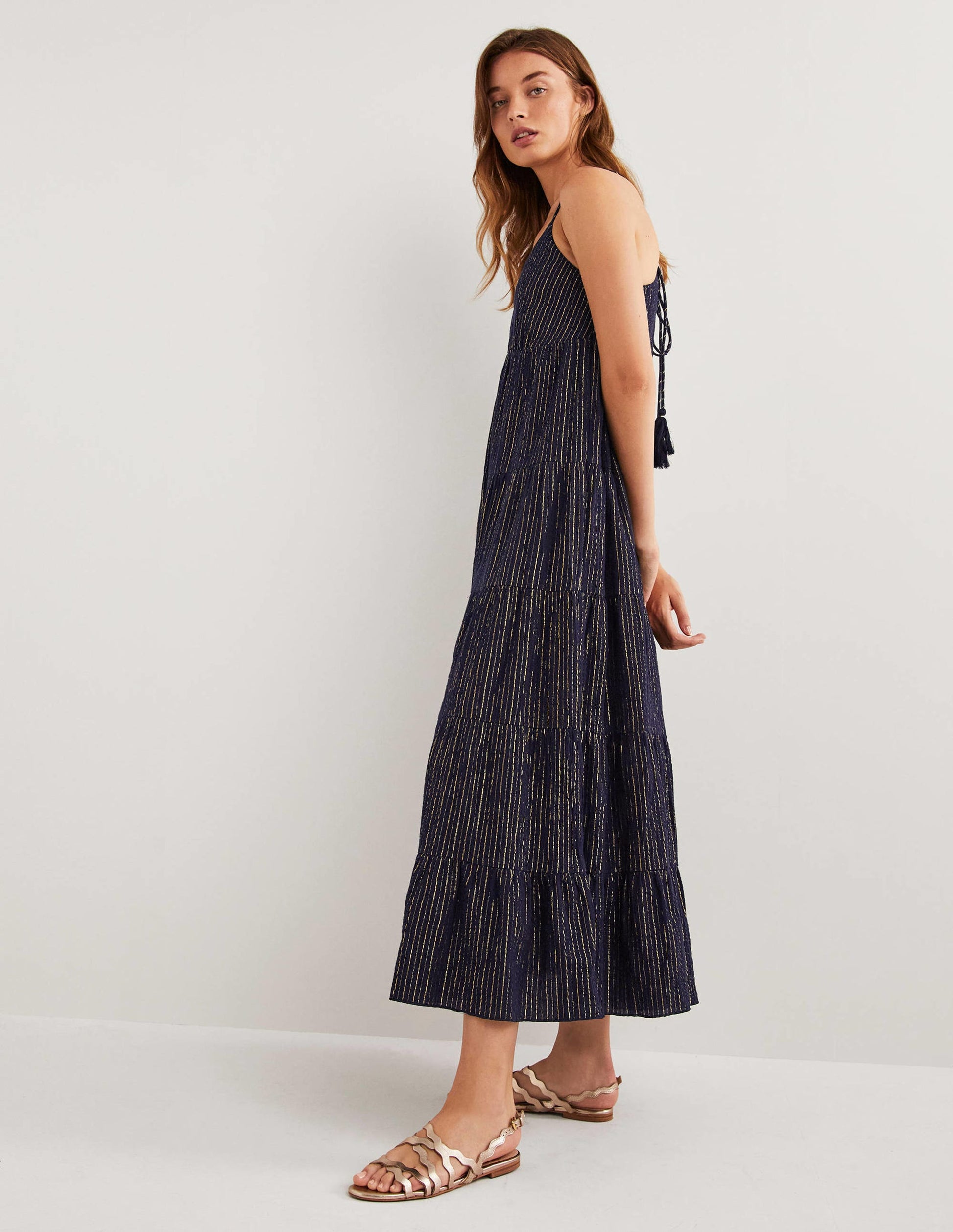 Tiered Maxi Cover up-Navy, Lurex-5