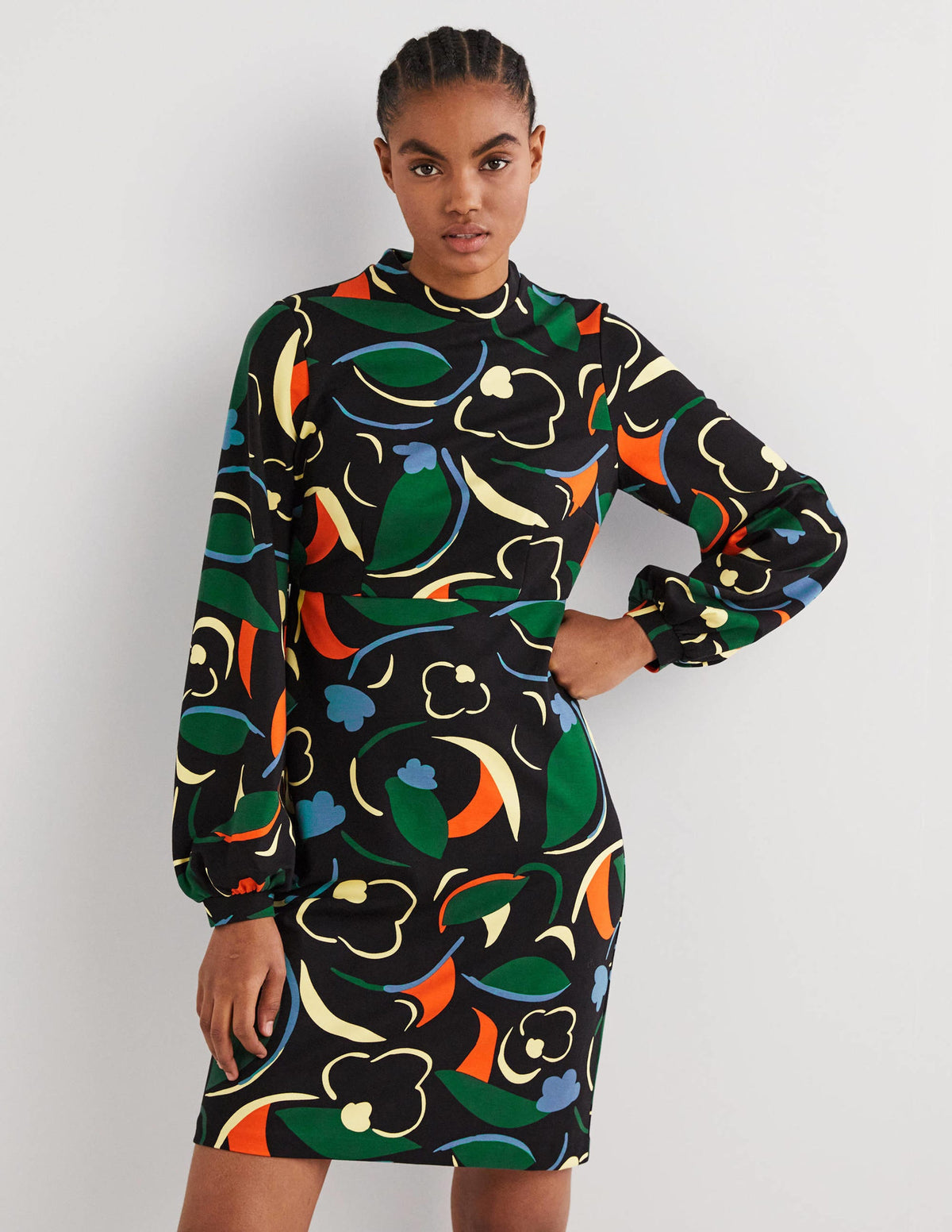 Blouson Jersey Mini Dress-Multi, Abstract Whirl - Image 1