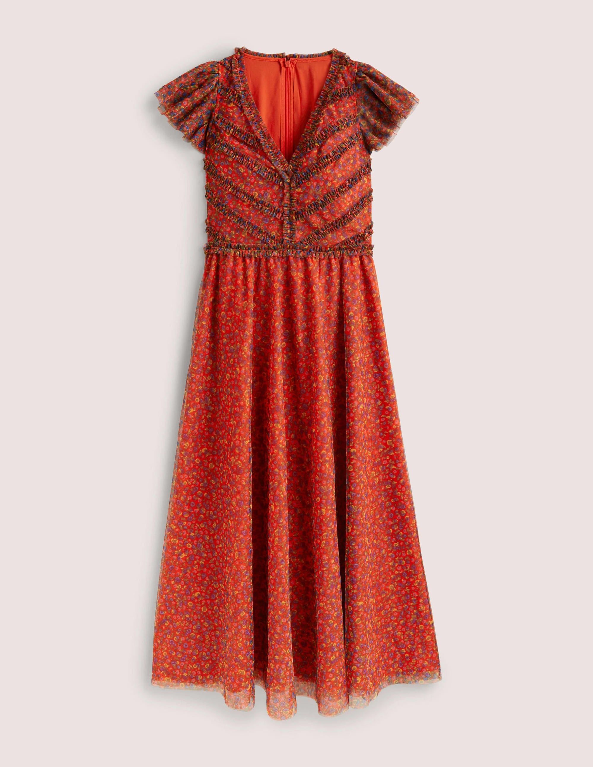 Tulle V-Neck Maxi Party Dress-Rocket Red, Floral Terrace - Image 7