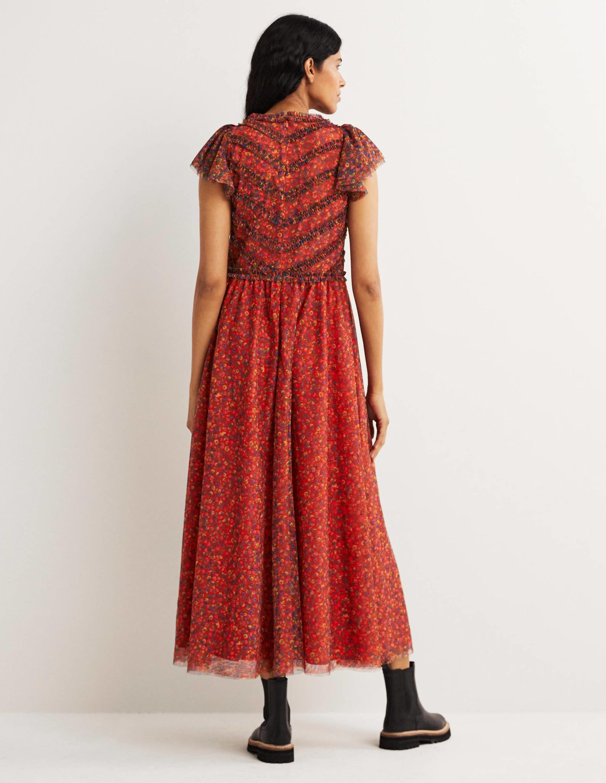 Tulle V-Neck Maxi Party Dress-Rocket Red, Floral Terrace - Image 3