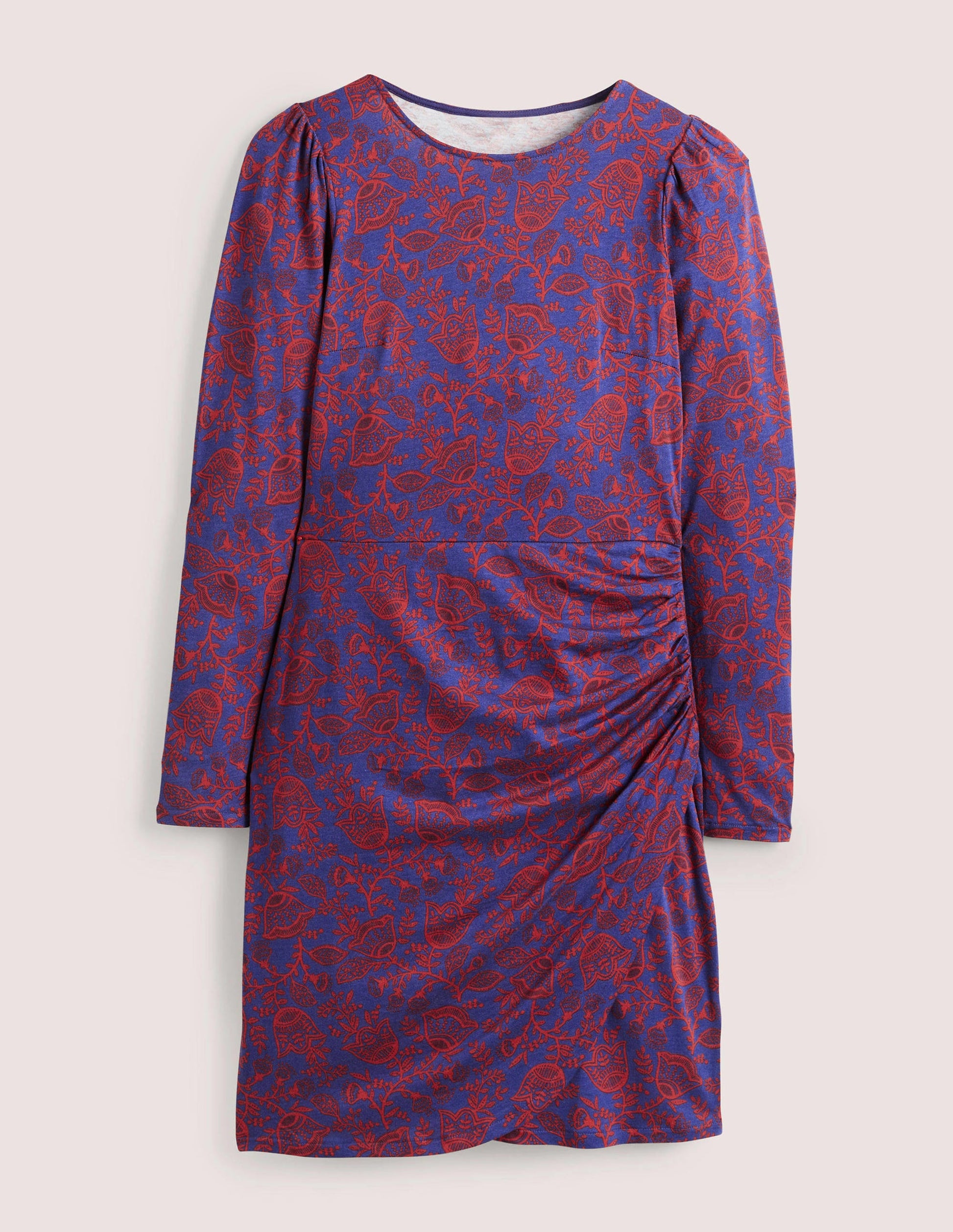 Ruched Jersey Mini Dress-Mariner Blue, Tulip Vine-5