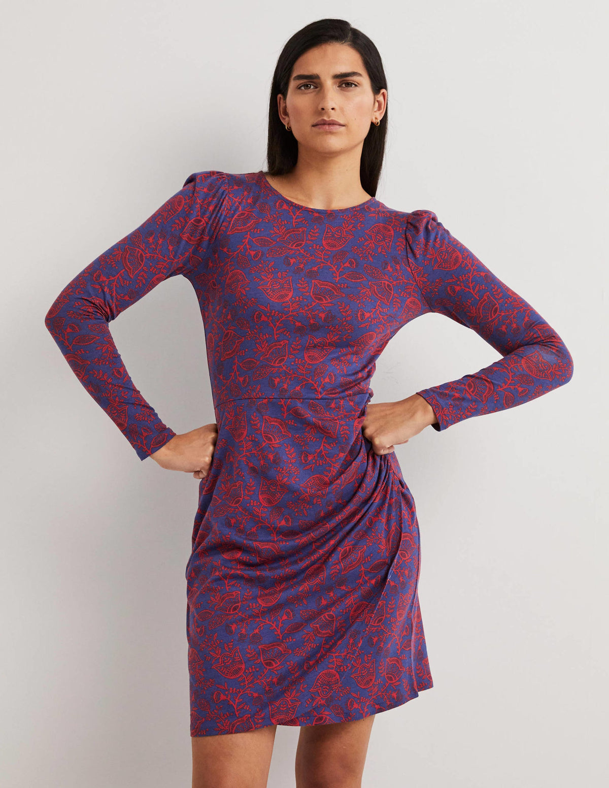 Ruched Jersey Mini Dress-Mariner Blue, Tulip Vine - Image 1