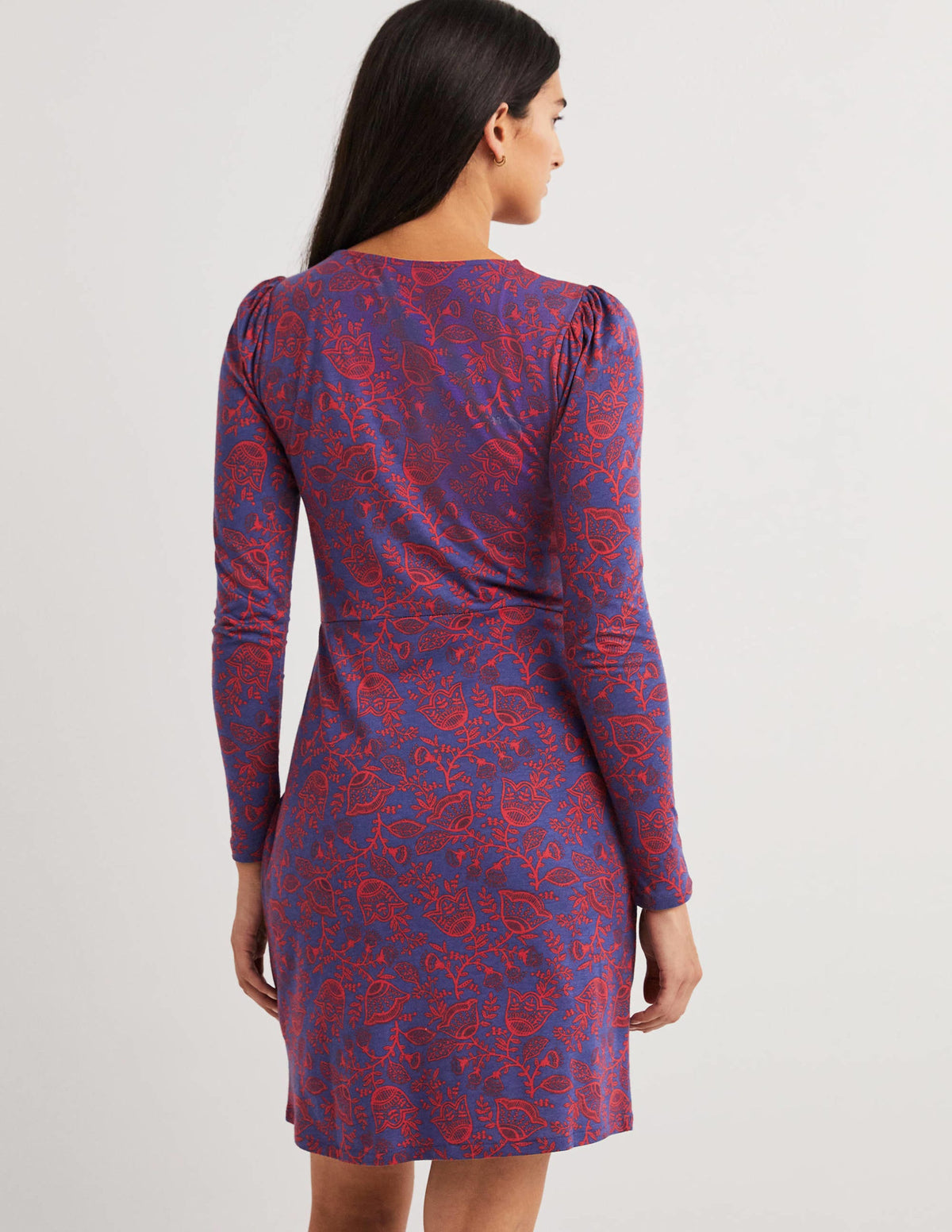 Ruched Jersey Mini Dress-Mariner Blue, Tulip Vine - Image 3