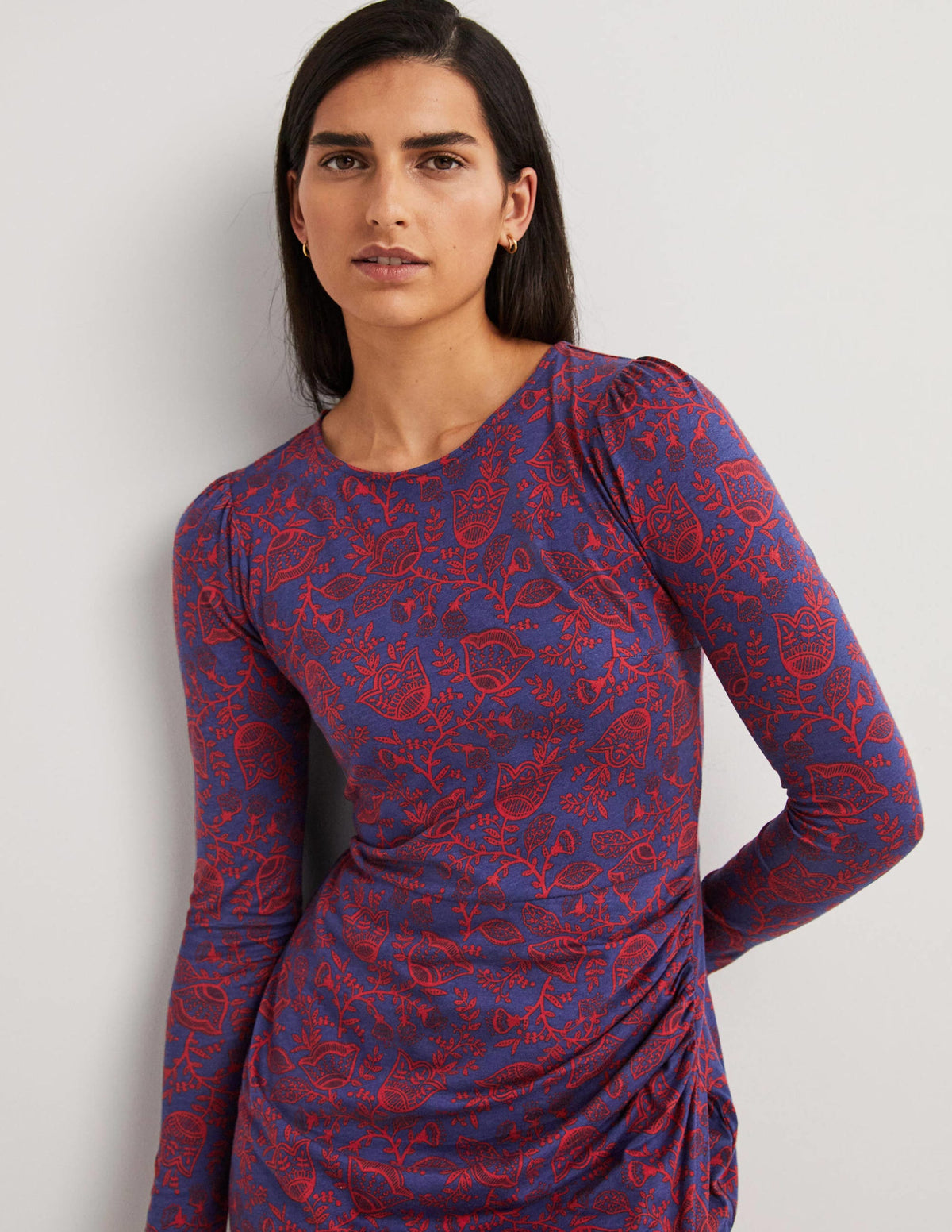 Ruched Jersey Mini Dress-Mariner Blue, Tulip Vine-4