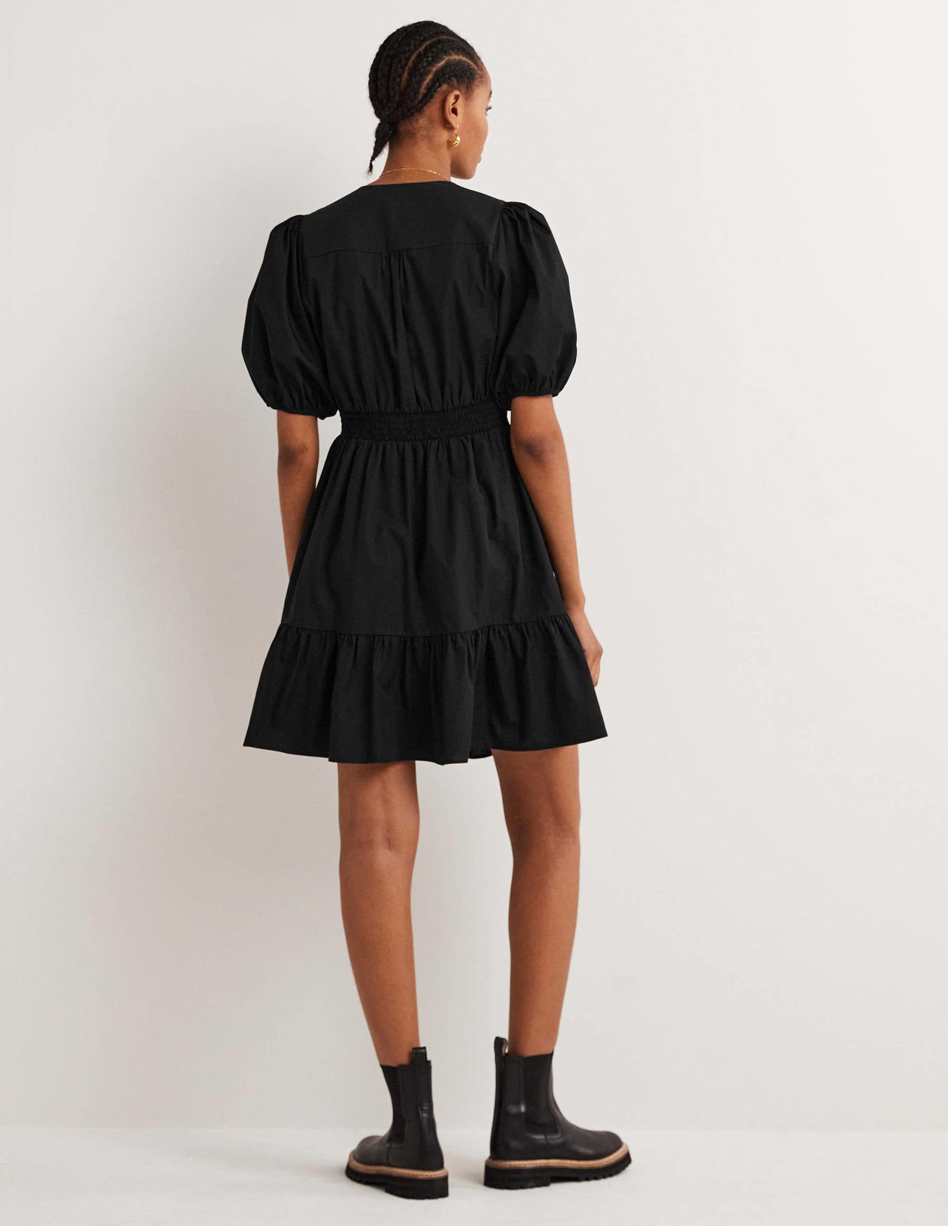 Puff Sleeve Tiered Dress-Black-3