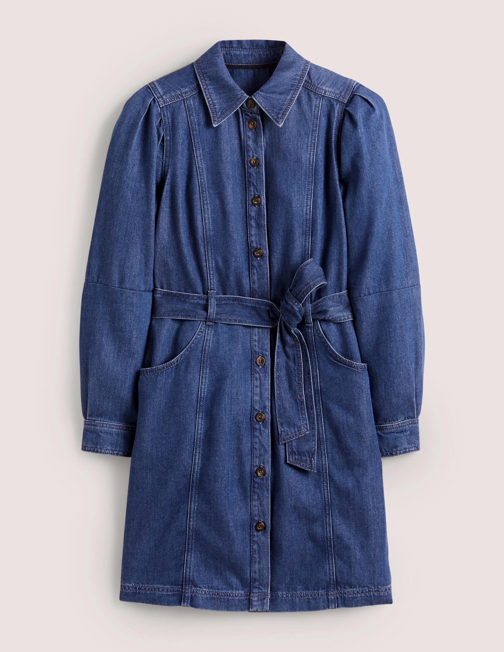 Puff Sleeve Denim Mini Dress-Mid Vintage-6
