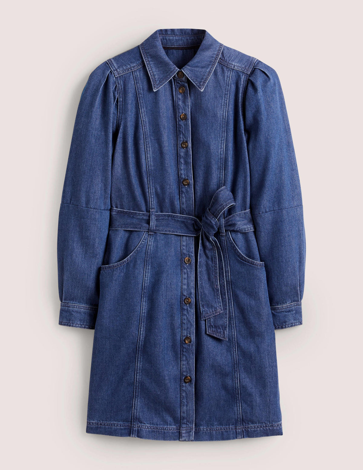 Puff Sleeve Denim Mini Dress-Mid Vintage - Image 6