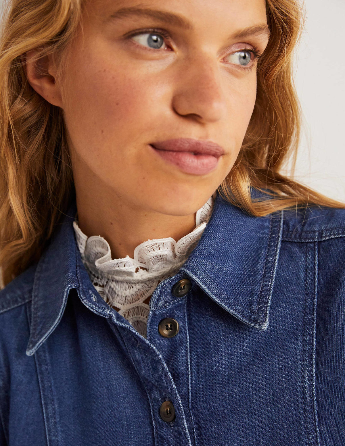 Puff Sleeve Denim Mini Dress-Mid Vintage-3