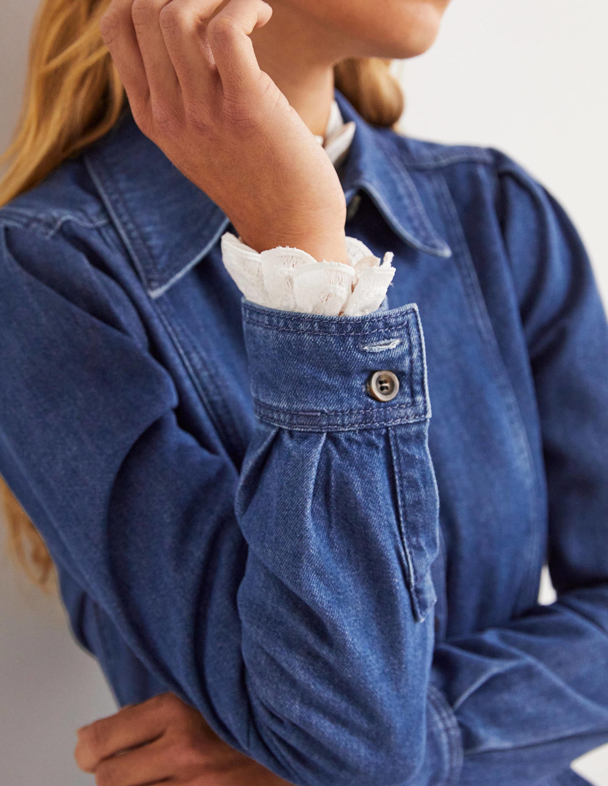 Puff Sleeve Denim Mini Dress-Mid Vintage - Image 4