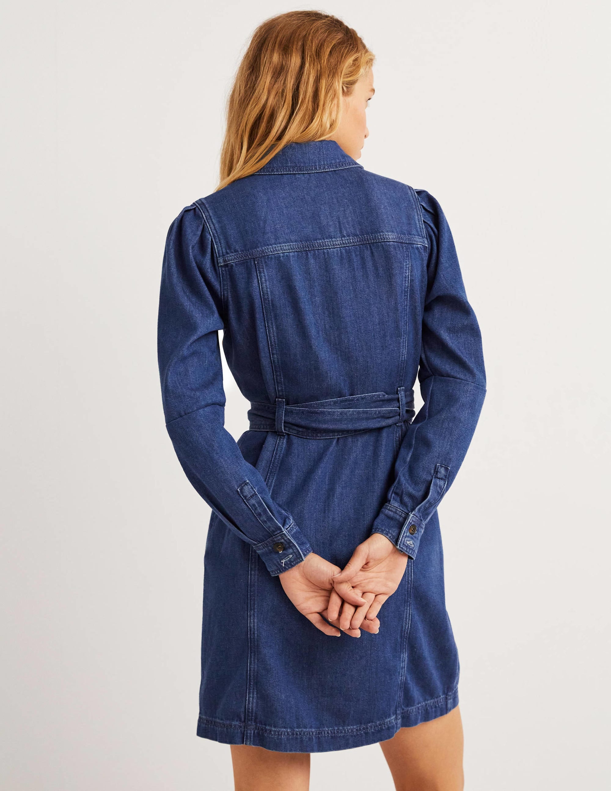Puff Sleeve Denim Mini Dress-Mid Vintage - Image 5