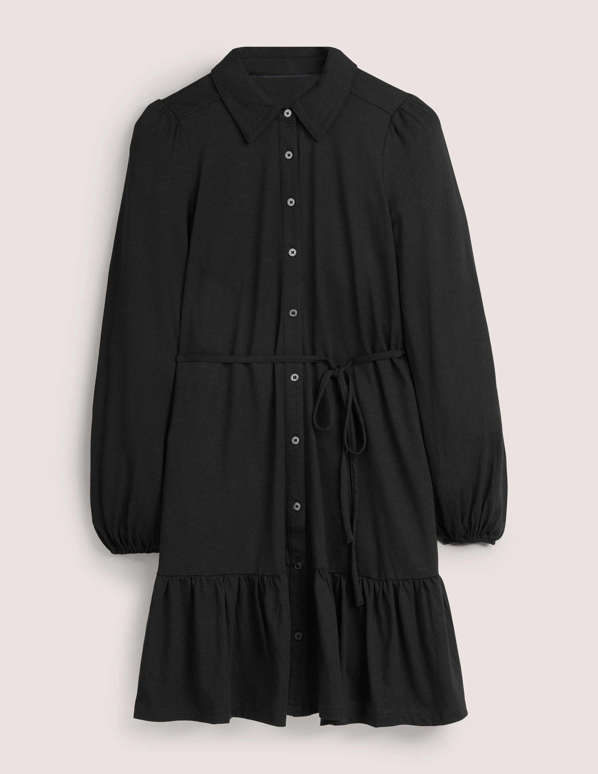 Tiered Jersey Shirt Mini Dress-Black - Image 6