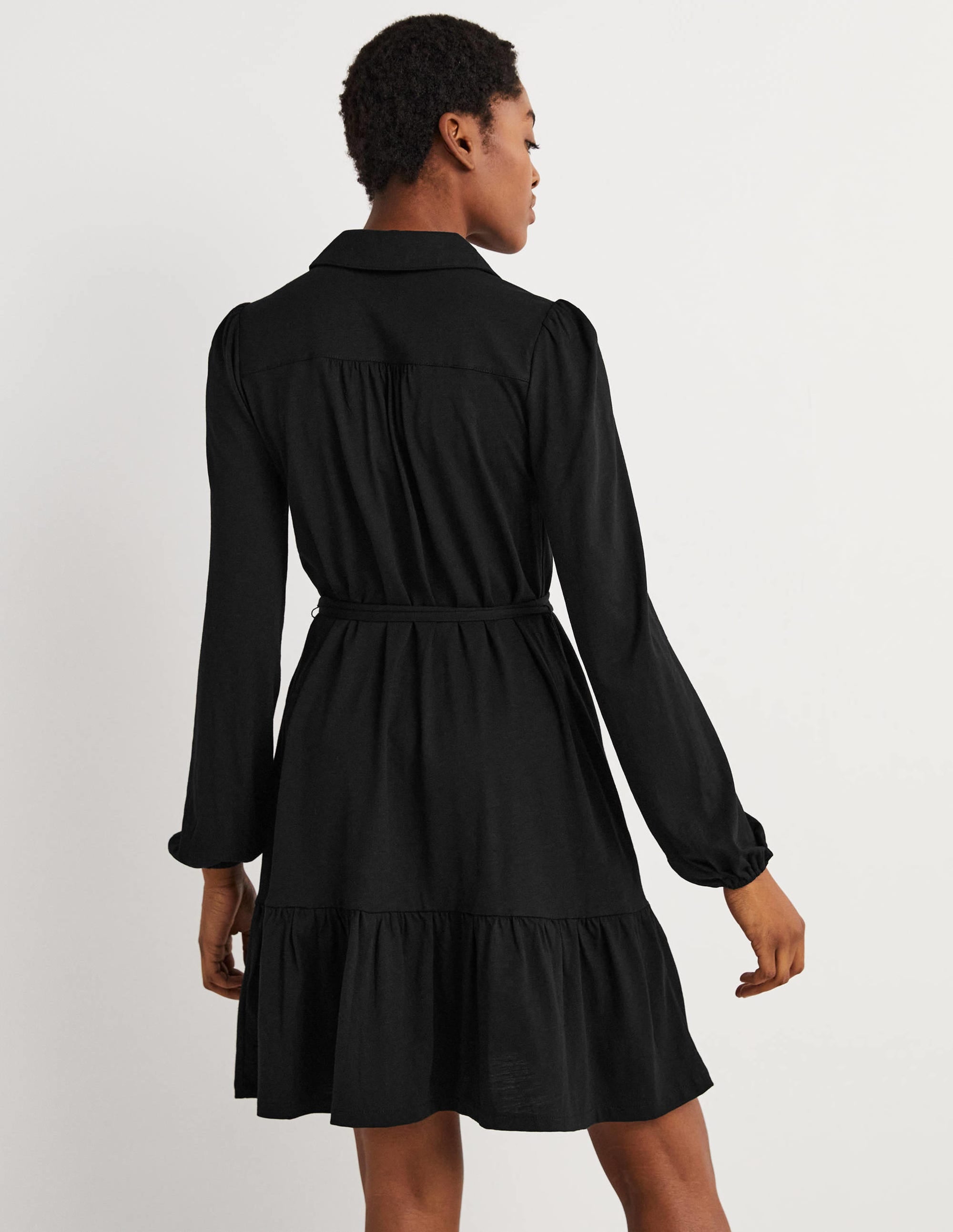 Tiered Jersey Shirt Mini Dress-Black - Image 3