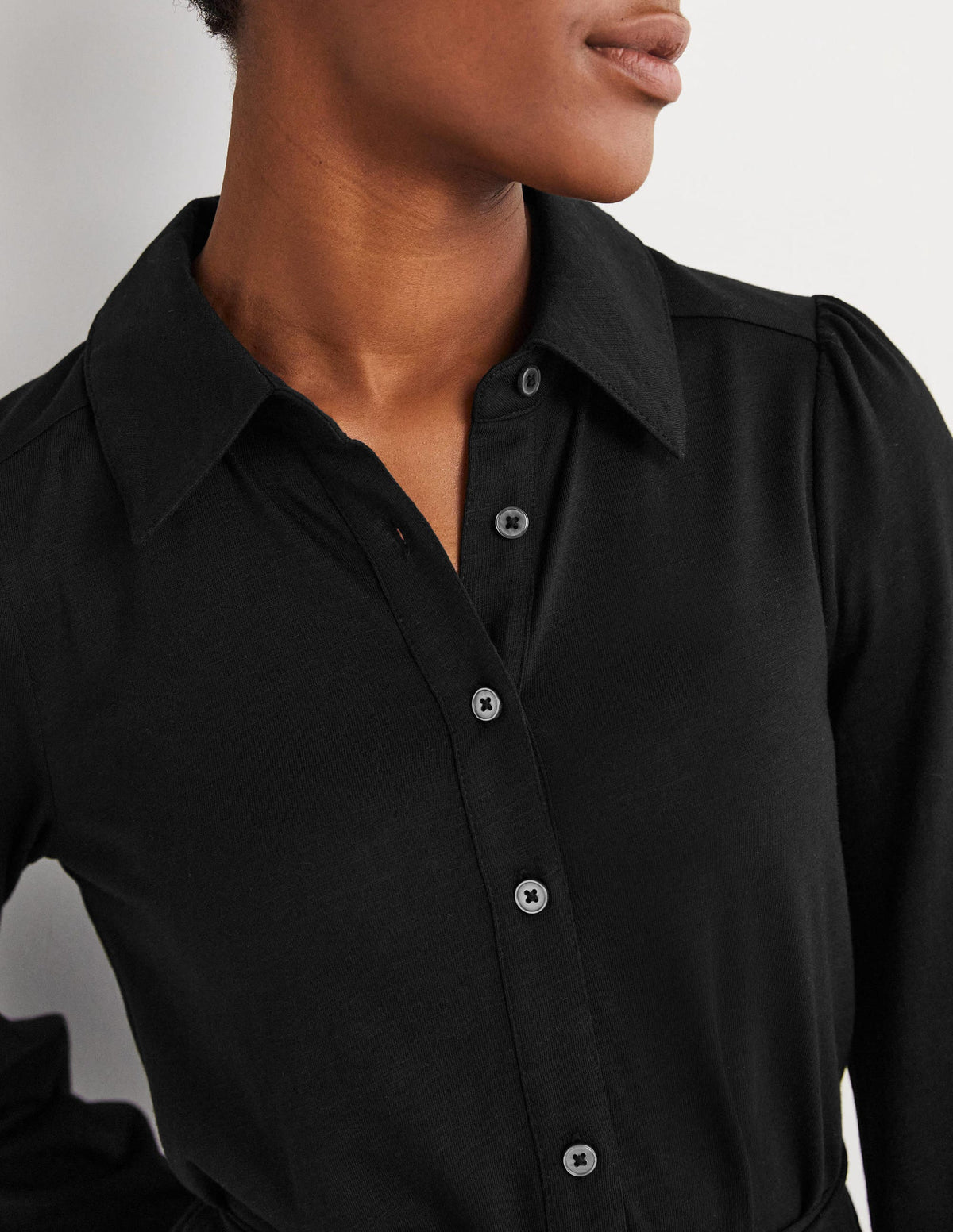 Tiered Jersey Shirt Mini Dress-Black - Image 5