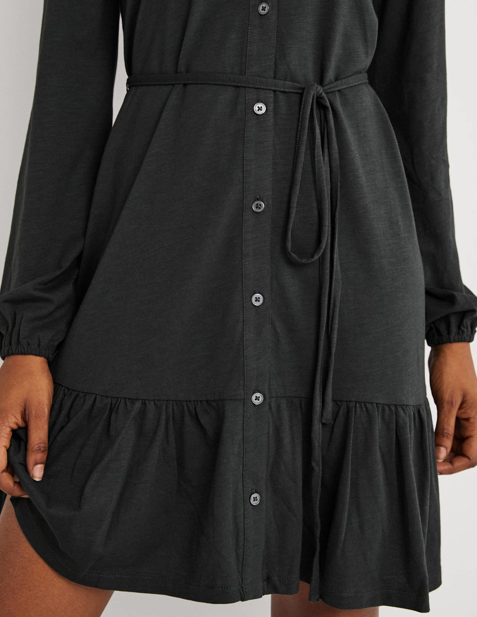 Tiered Jersey Shirt Mini Dress-Cavolo Nero-2