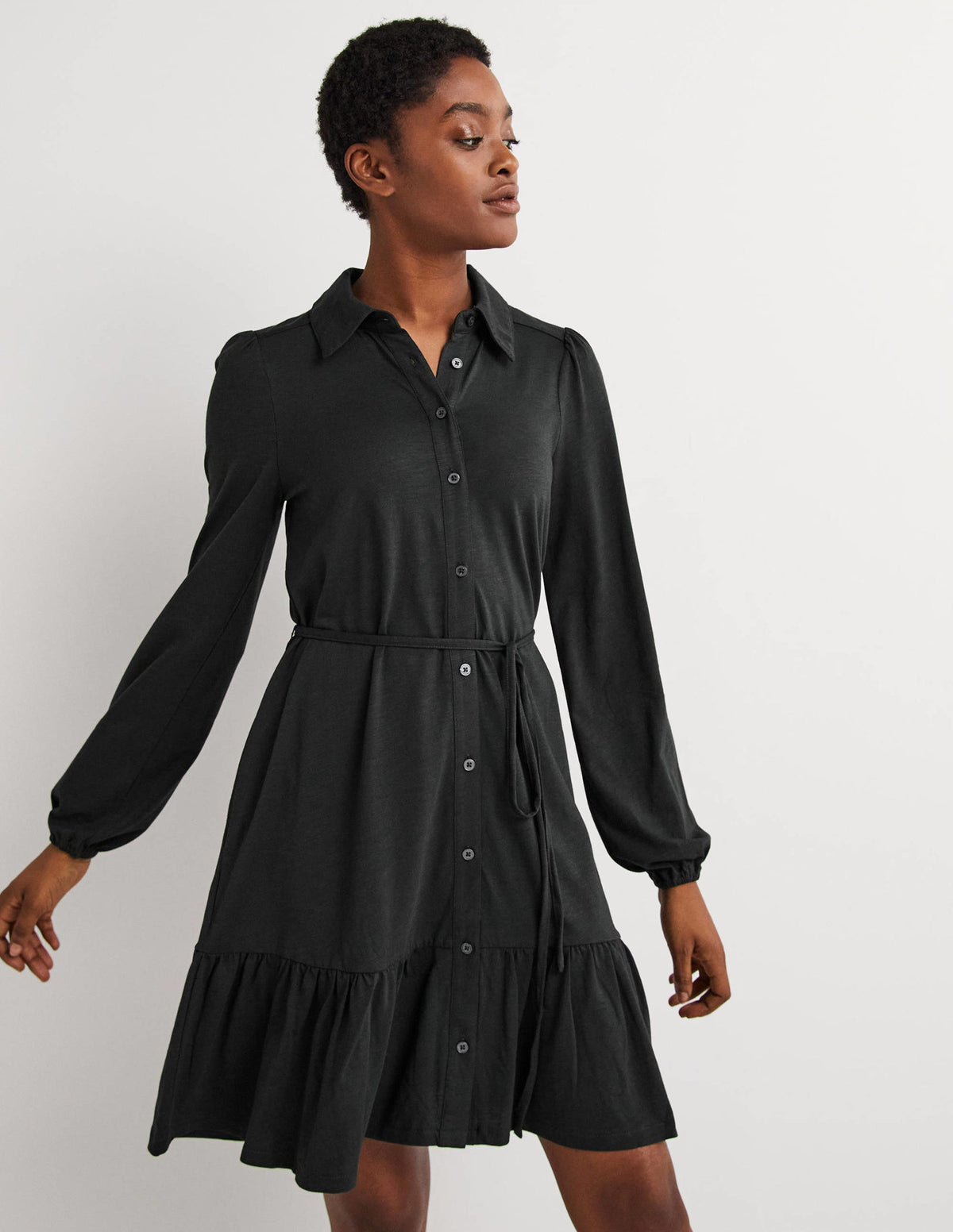 Tiered Jersey Shirt Mini Dress-Cavolo Nero-4