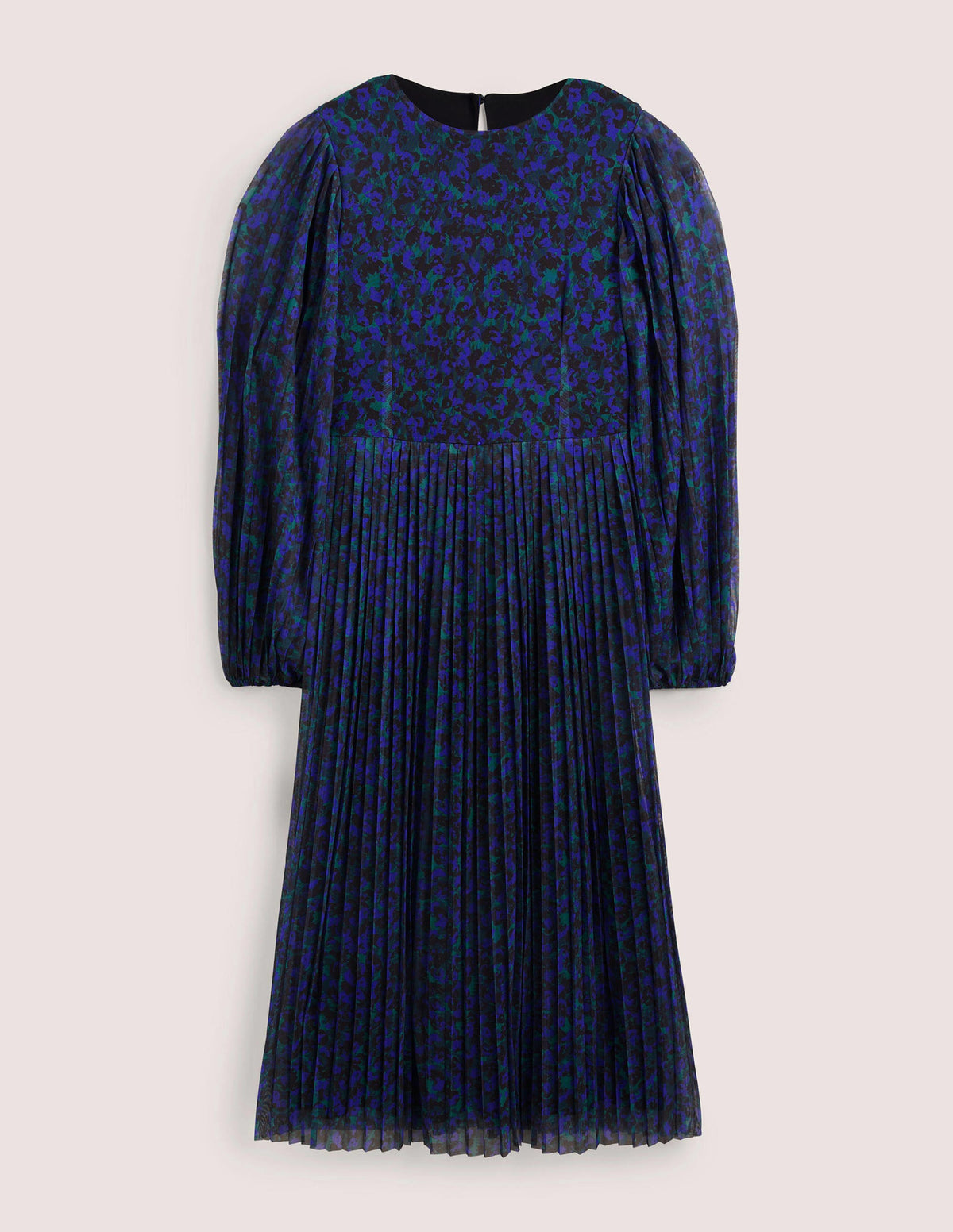 Pleated Midi Dress-Persian Blue, Painterly Stroke - Image 6
