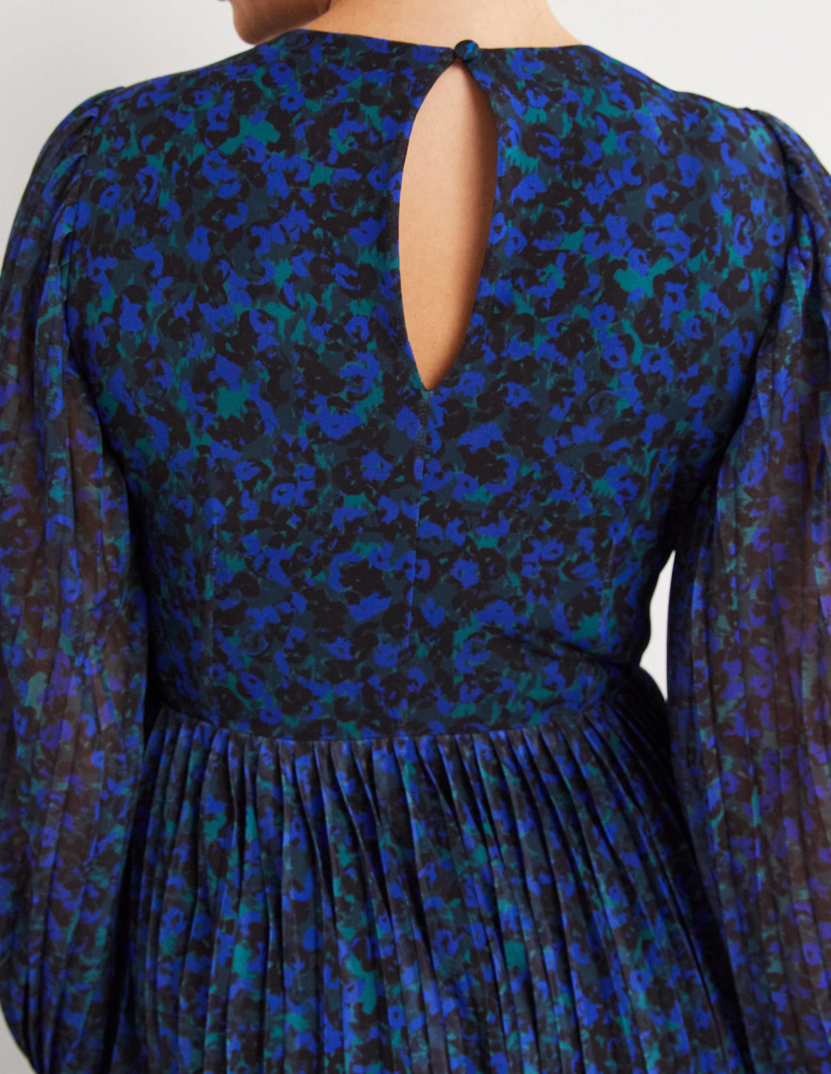 Pleated Midi Dress-Persian Blue, Painterly Stroke-2