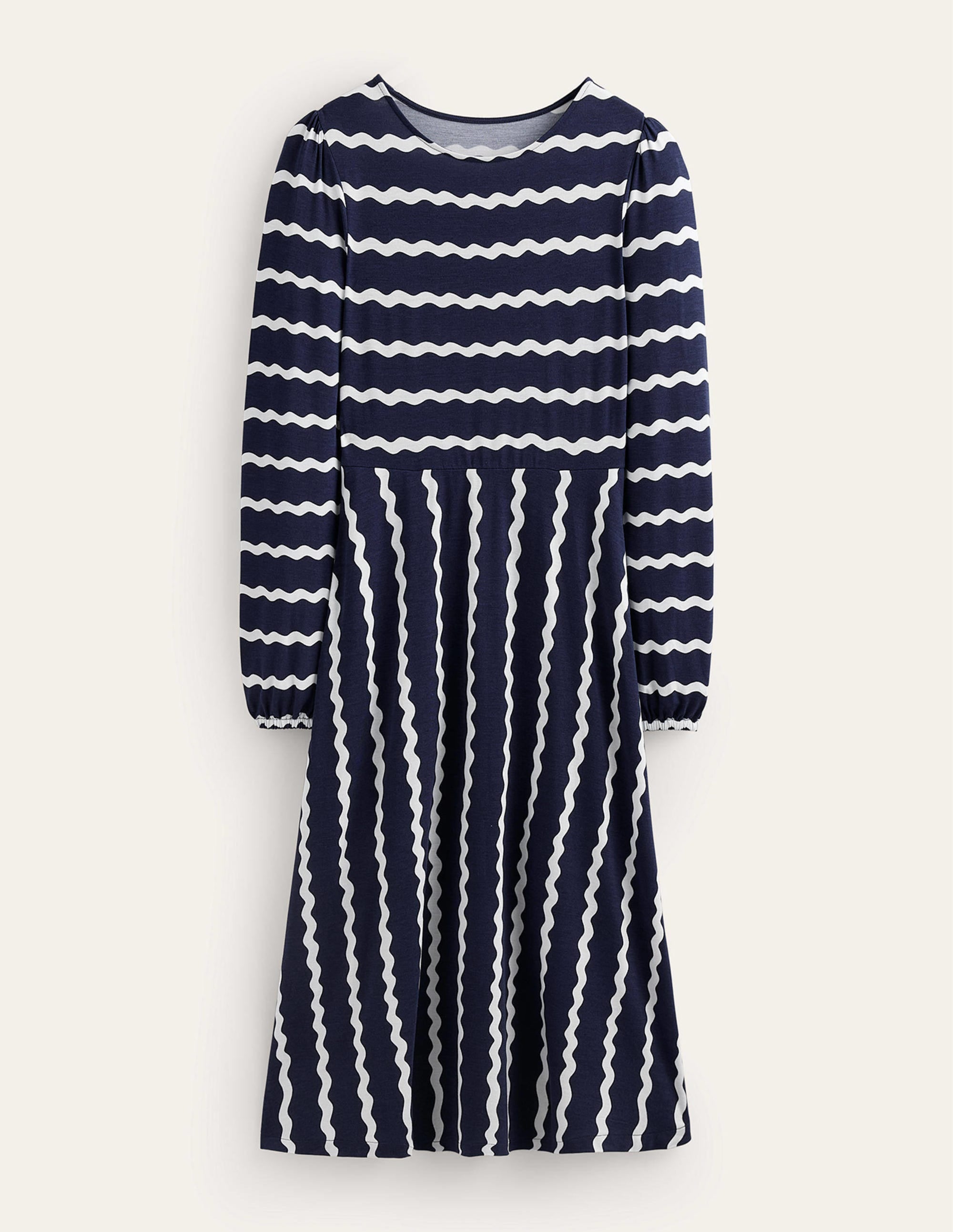 Camille Jersey Midi Dress-French Navy, Chevron - Image 5