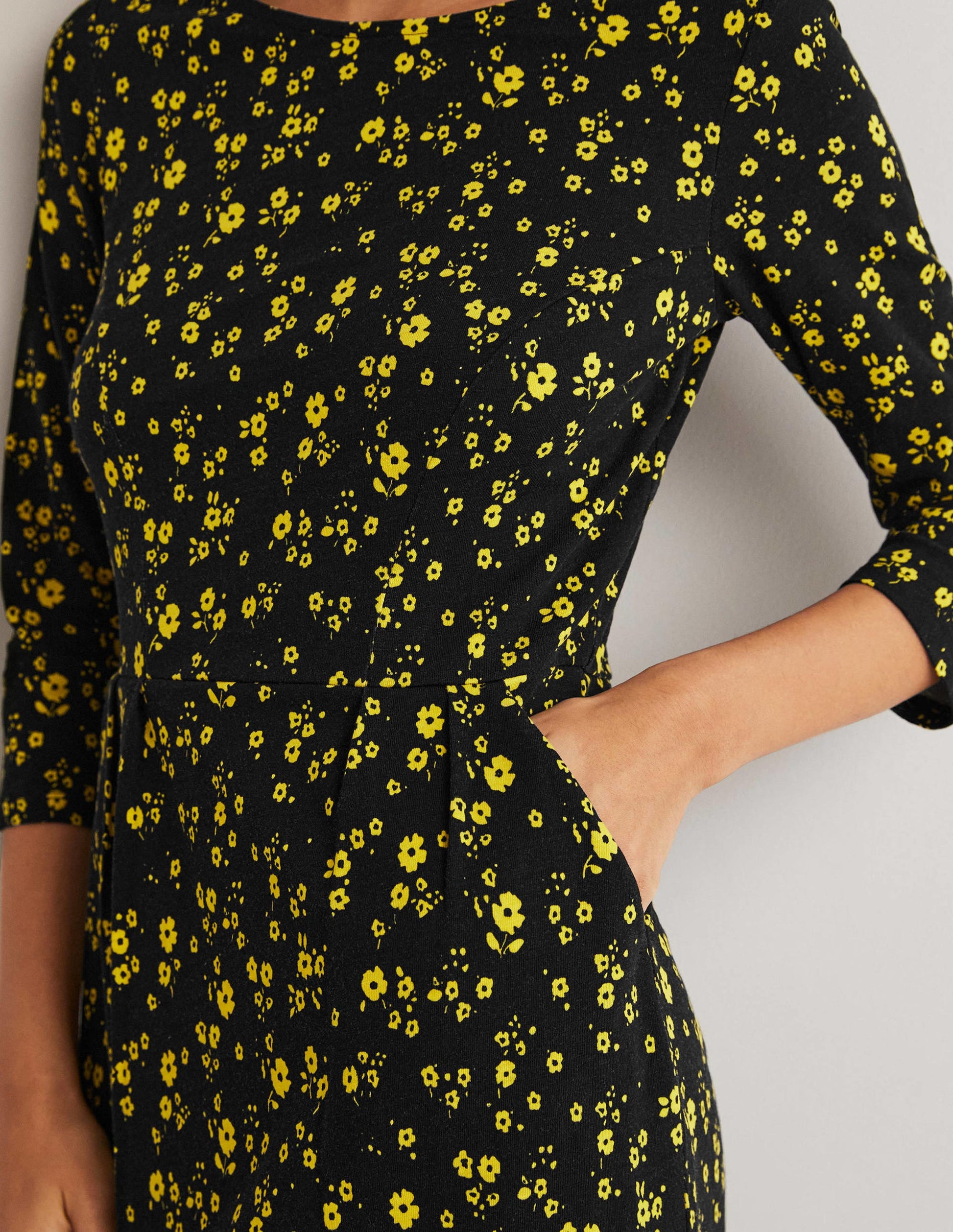 Penny Jersey Dress-Black, Floral Sprig-2