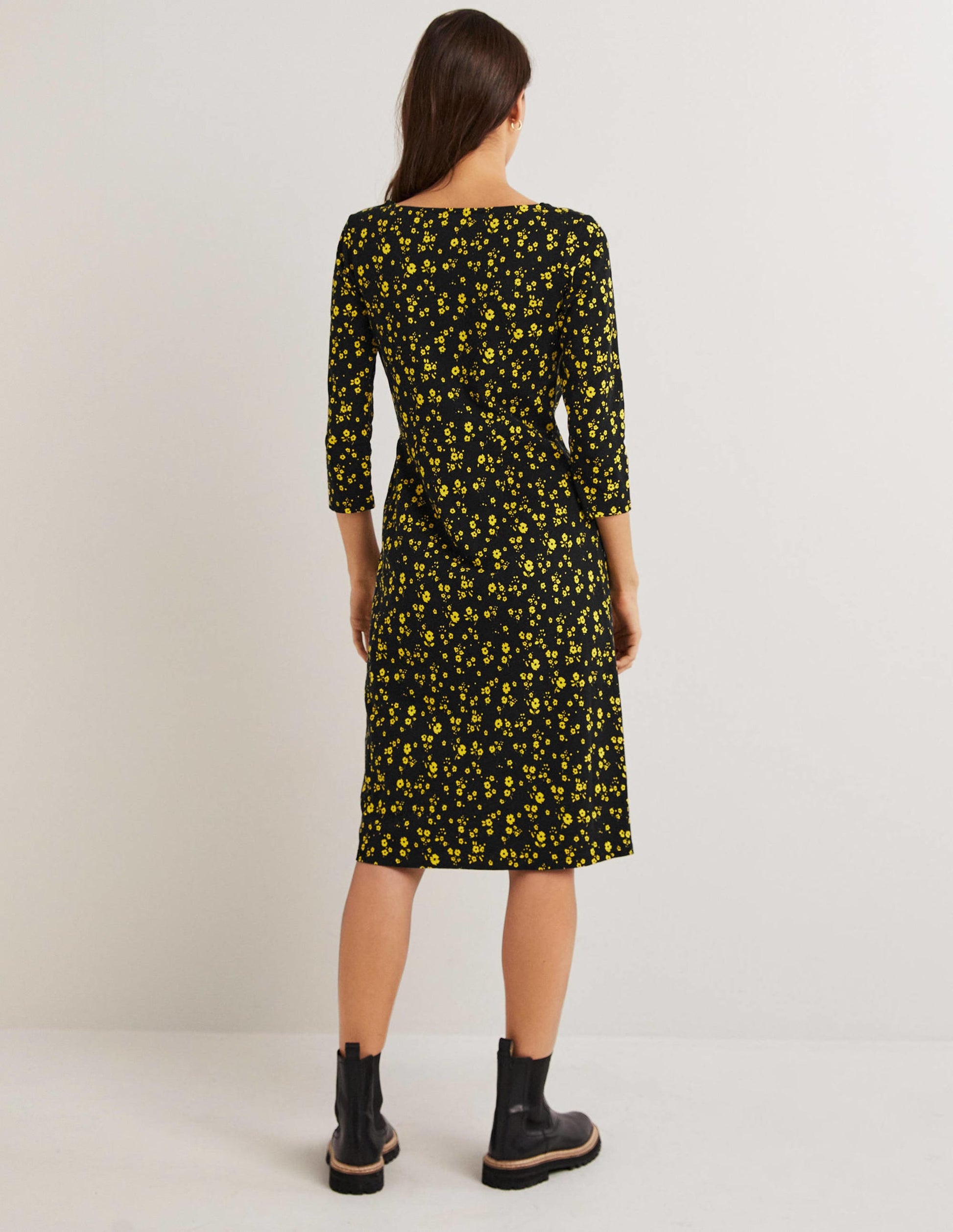 Penny Jersey Dress-Black, Floral Sprig-3