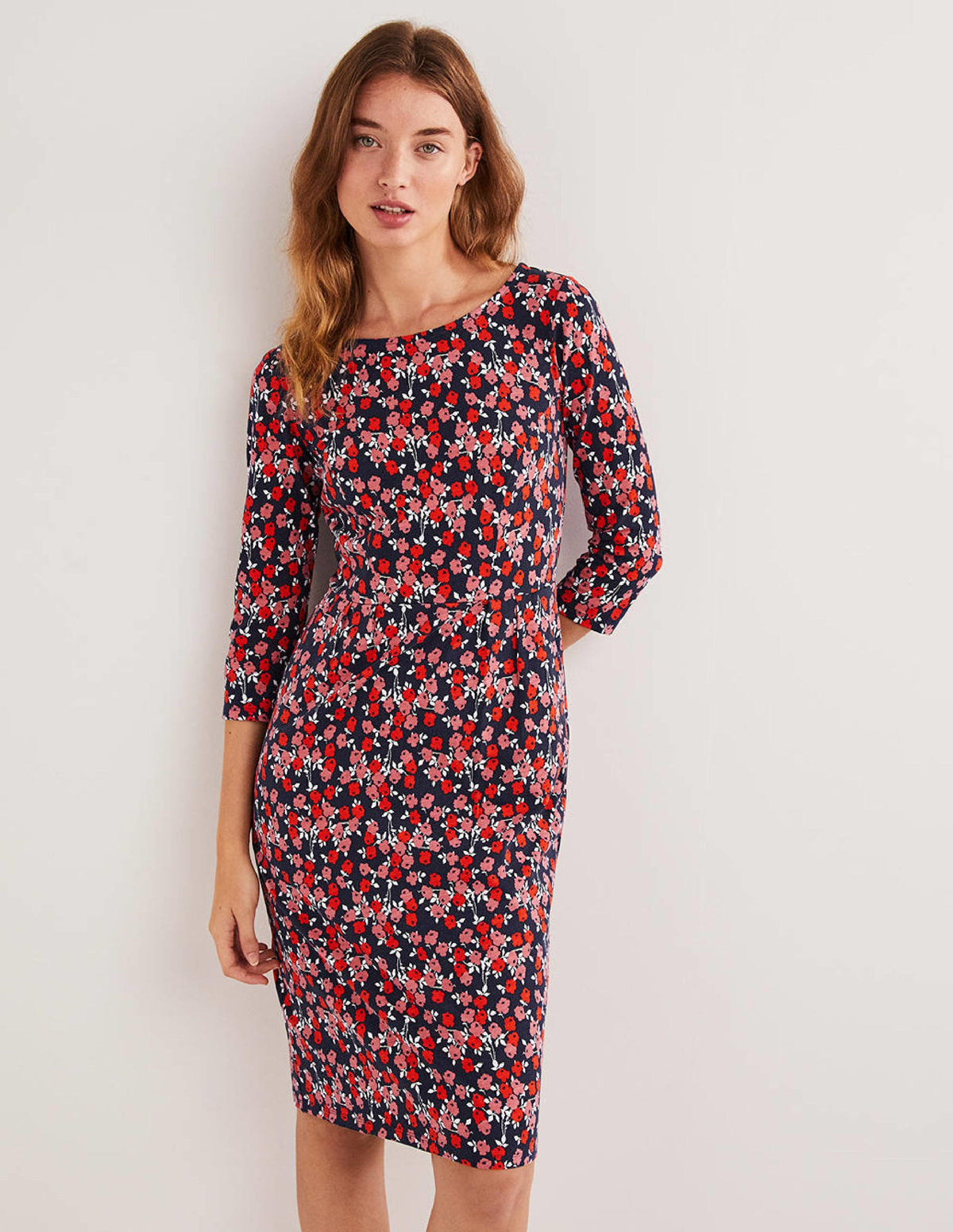Penny Jersey Dress-Cherry Red, Abstract Sprig-1