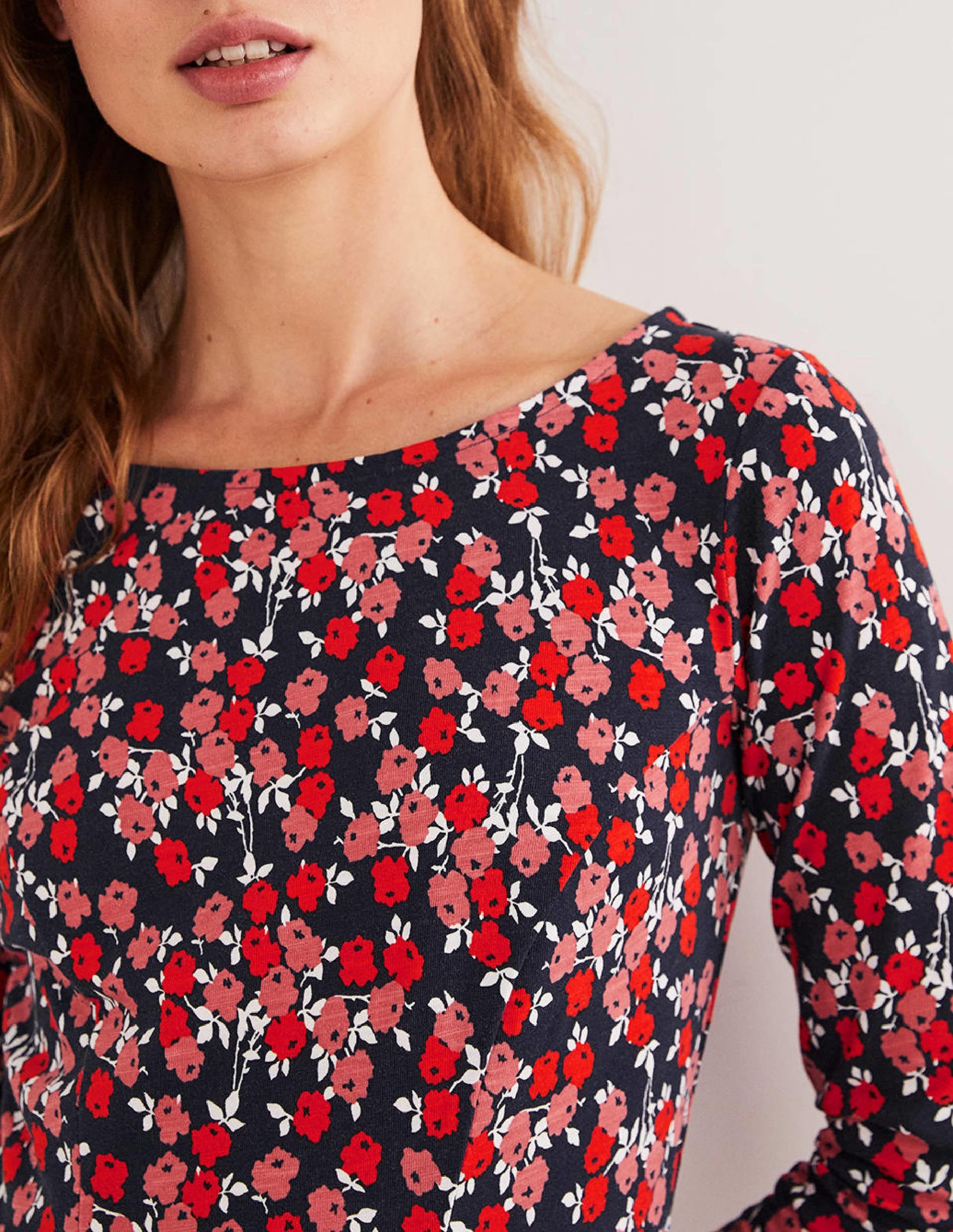 Penny Jersey Dress-Cherry Red, Abstract Sprig - Image 2