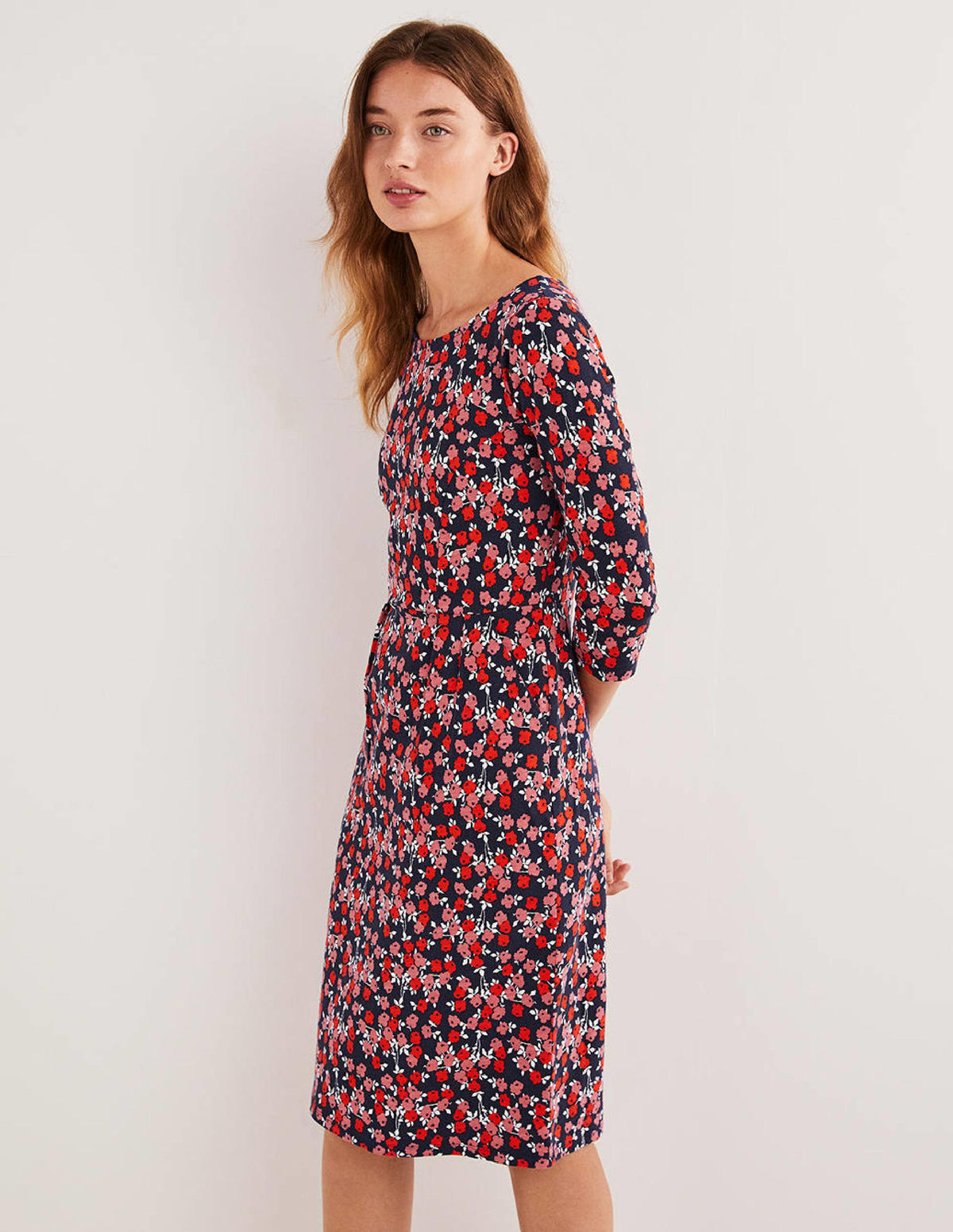 Penny Jersey Dress-Cherry Red, Abstract Sprig-4