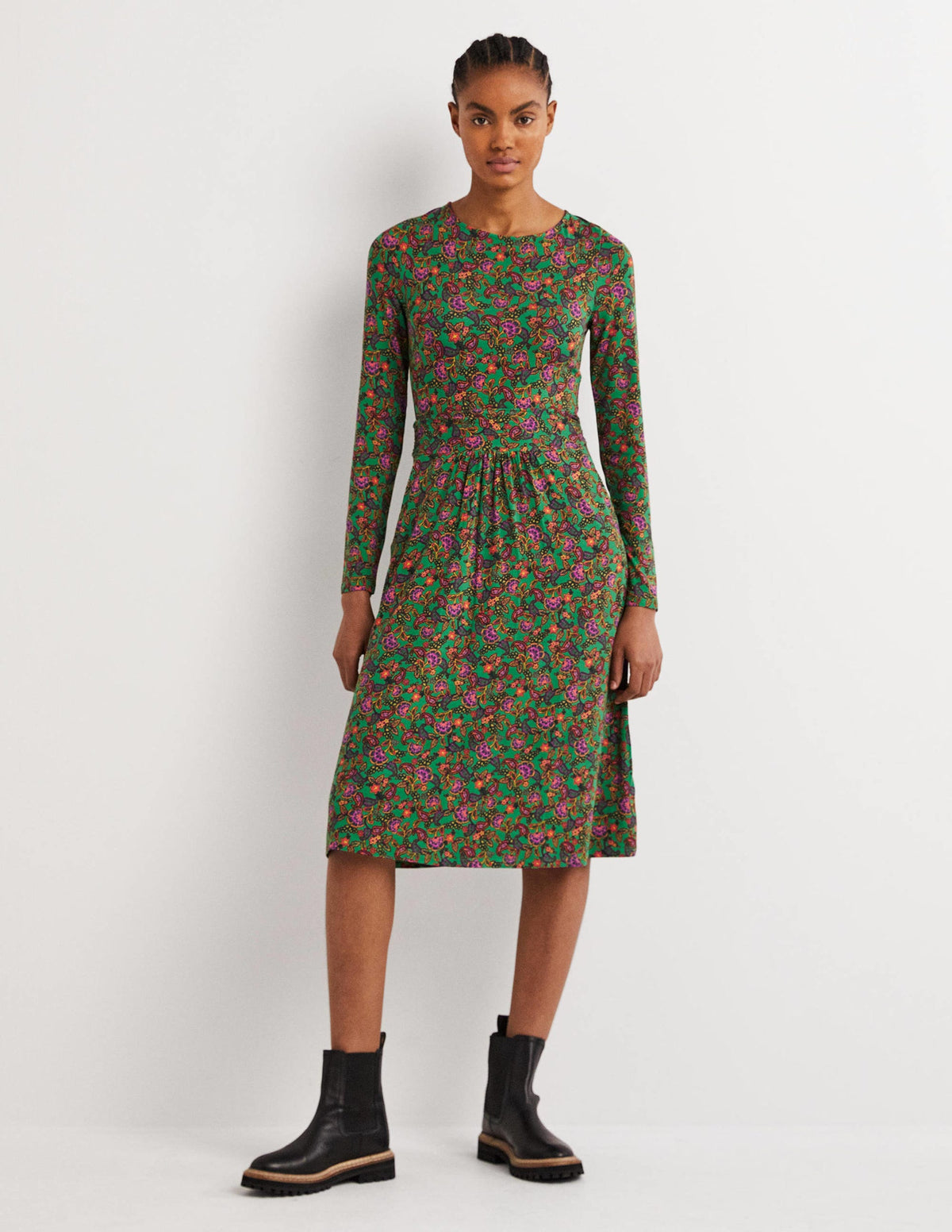 Abigail Jersey Dress-Highland Green, Exotic Floral - Image 1