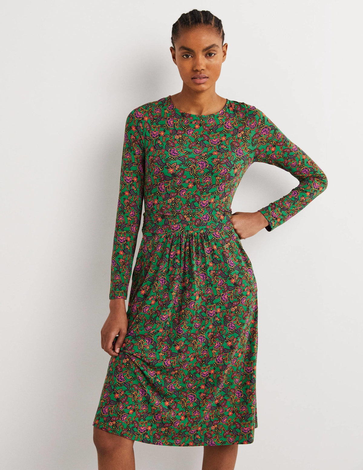 Abigail Jersey Dress-Highland Green, Exotic Floral-4