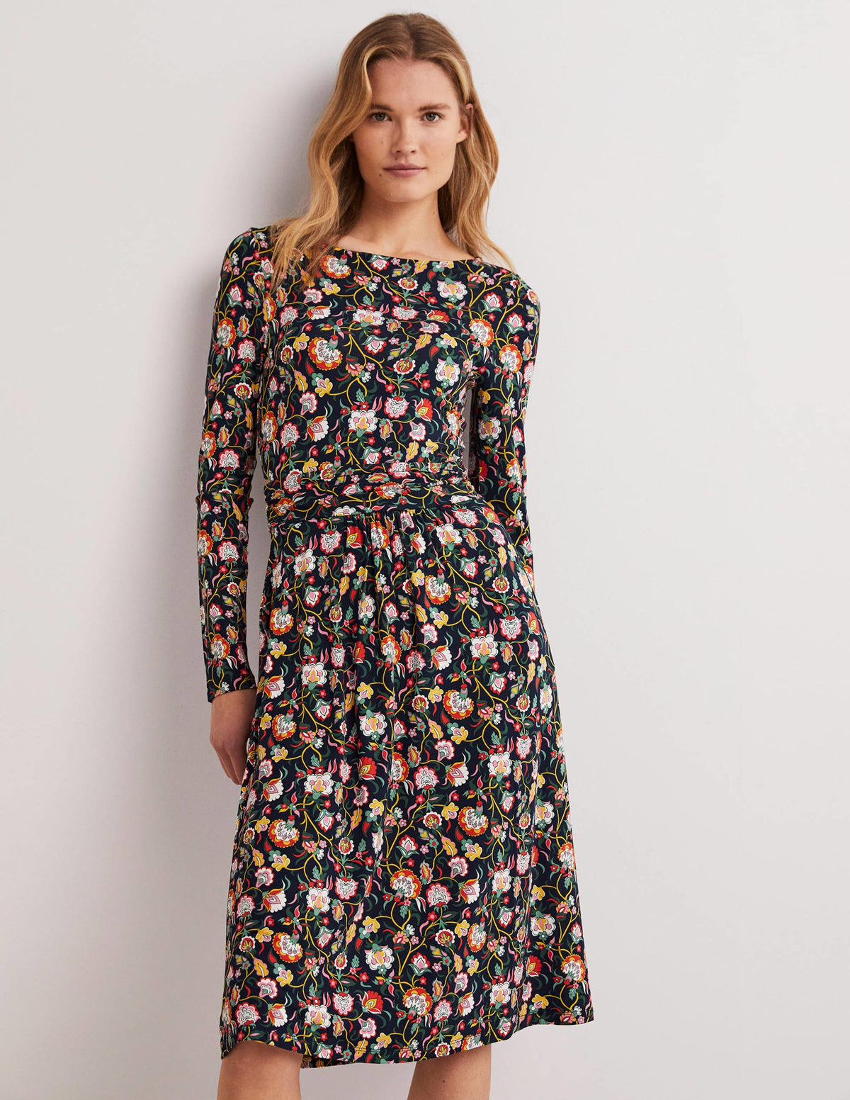 Abigail Jersey Dress-French Navy, Opulent Floral - Image 1