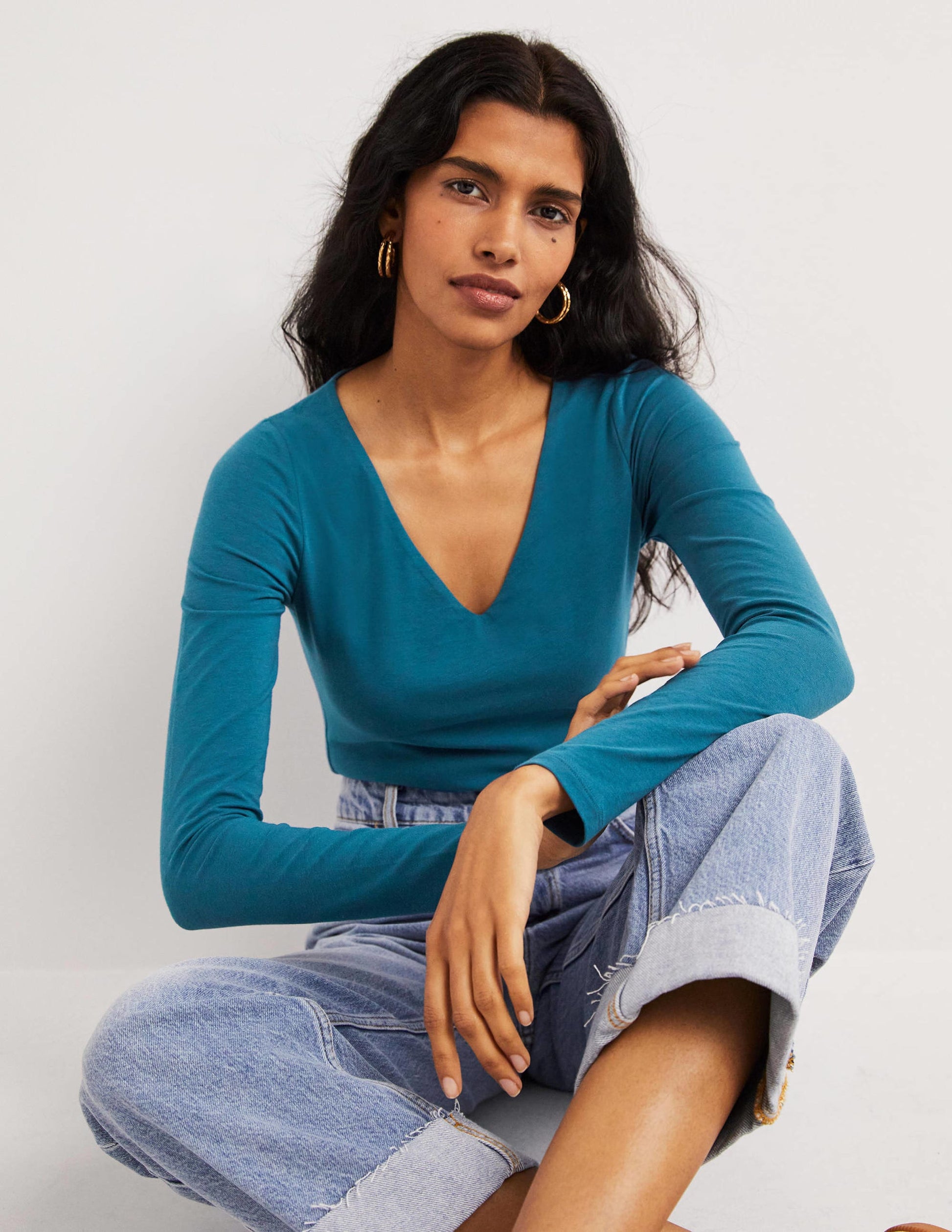 Double Layer V-neck Top-Baltic Blue-1