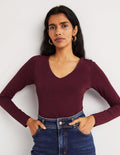 Double Layer V-neck Top-Mulled Wine Purple
