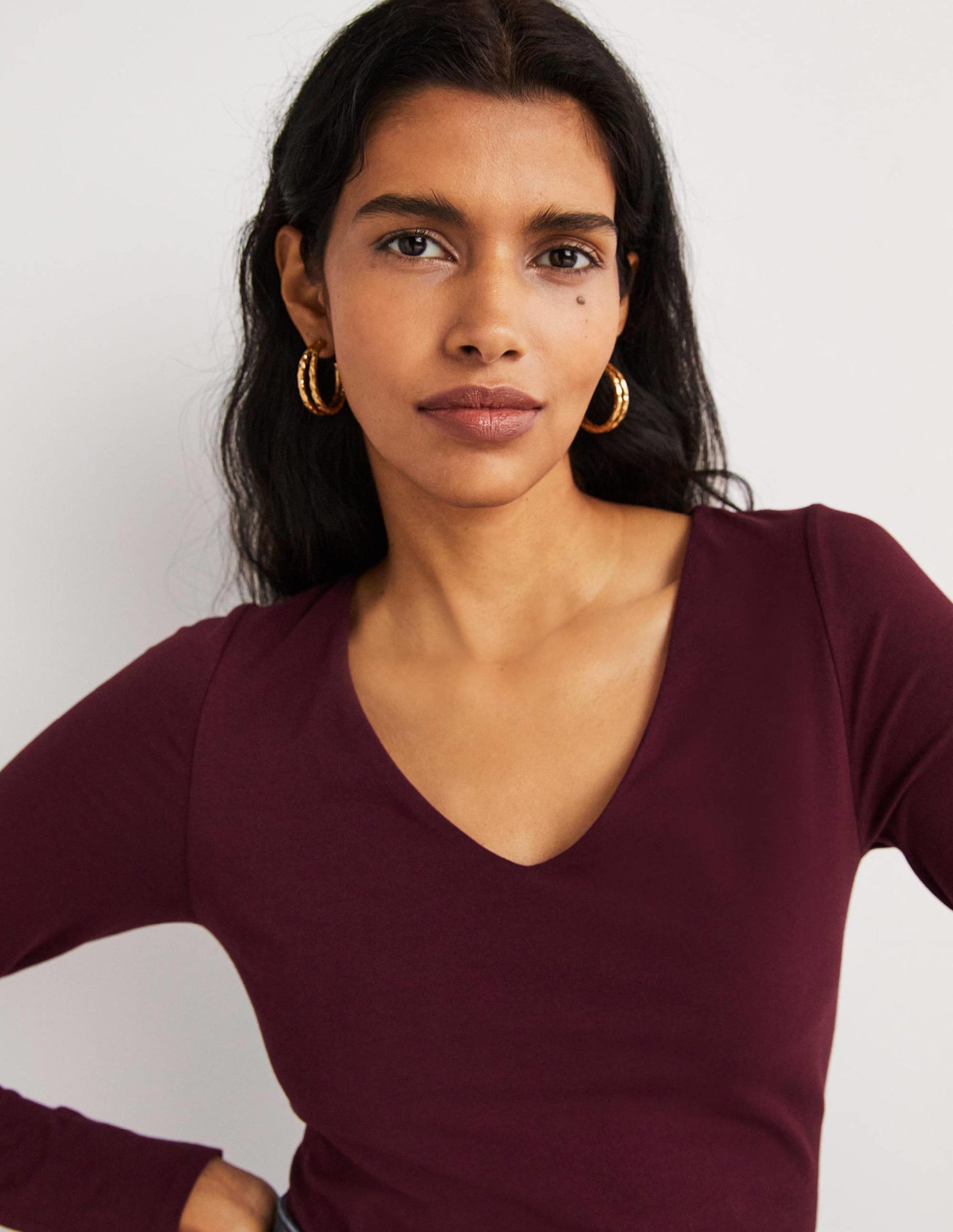 Double Layer V-neck Top-Mulled Wine Purple-2
