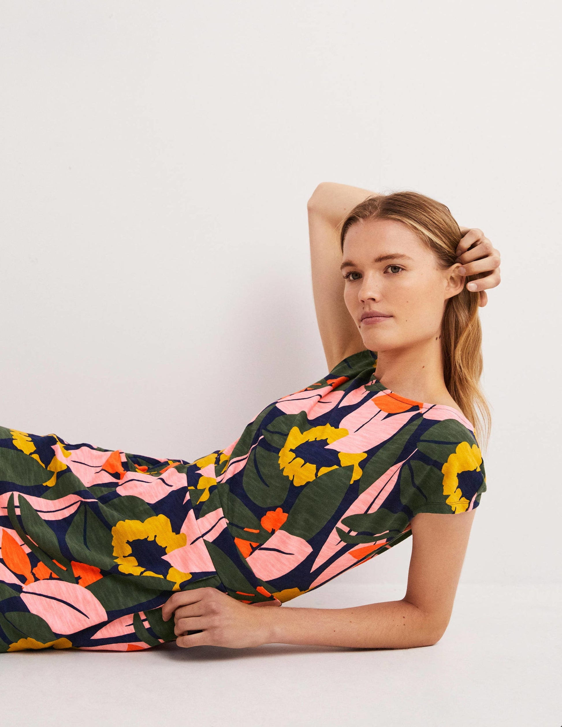 Florrie Jersey Dress-French Navy, Abstract Bloom-1