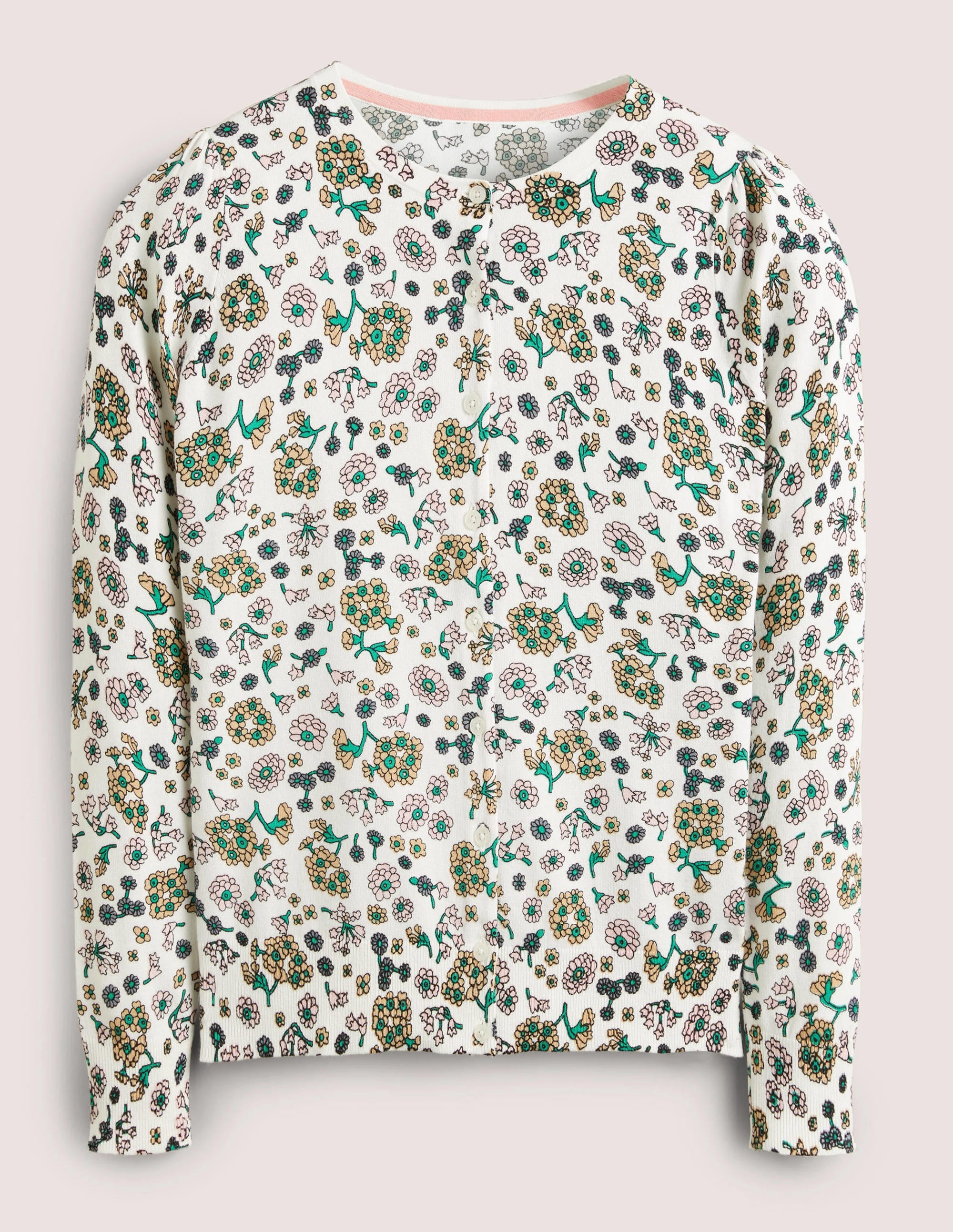 Cotton Crew Neck Cardigan-Ivory, Ditsy Charm - Image 7