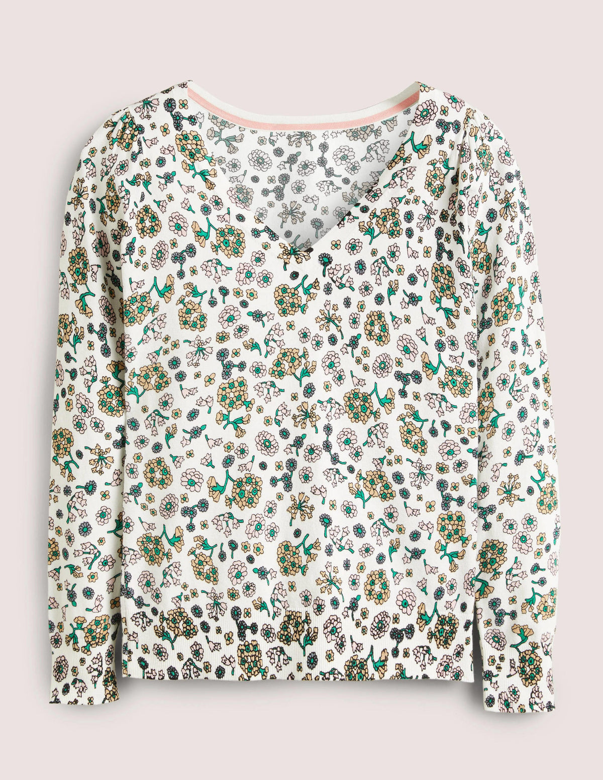 Cotton V-Neck Jumper-Ivory, Ditsy Charm - Image 6